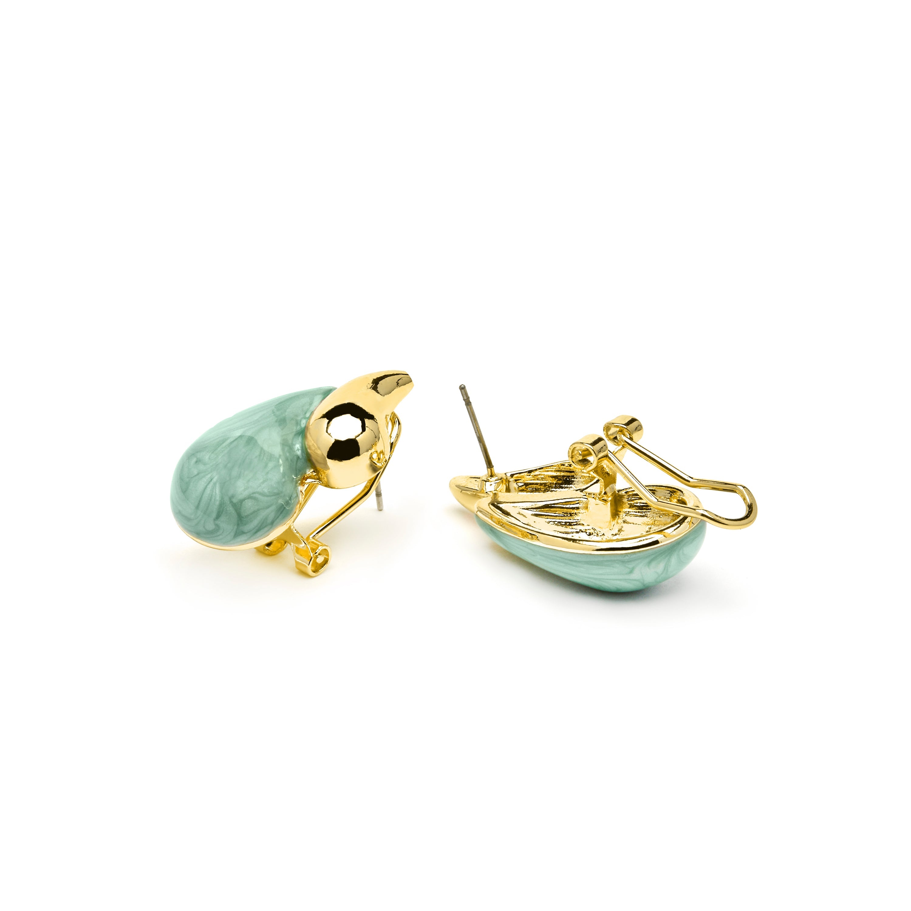 Udver Green Lacquer Earrings with 18k Yellow Gold Finish