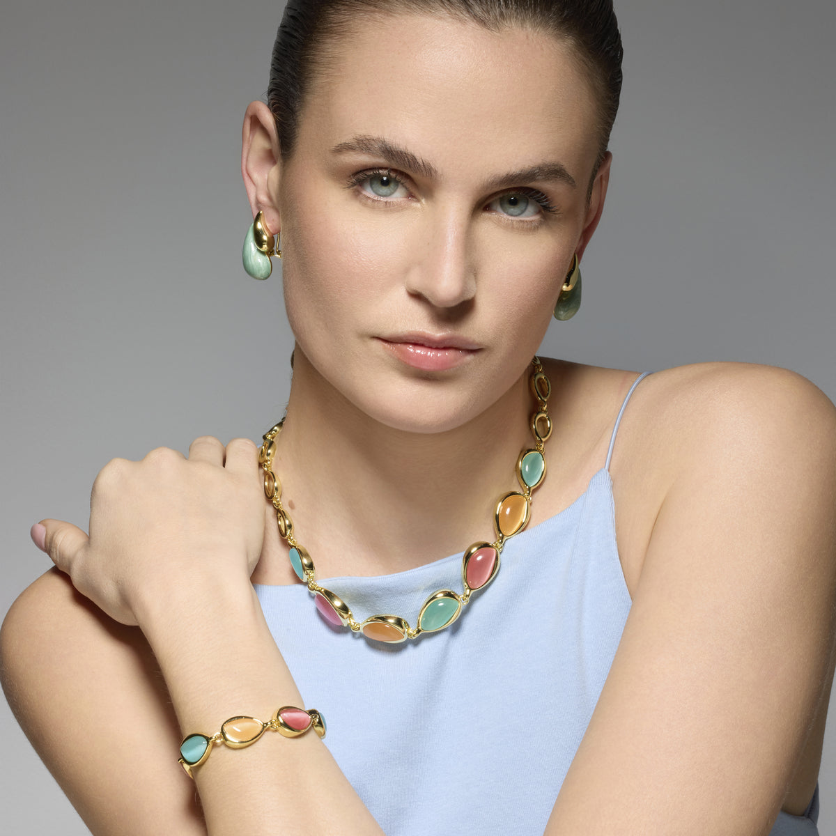 Udver Green Lacquer Earrings with 18k Yellow Gold Finish
