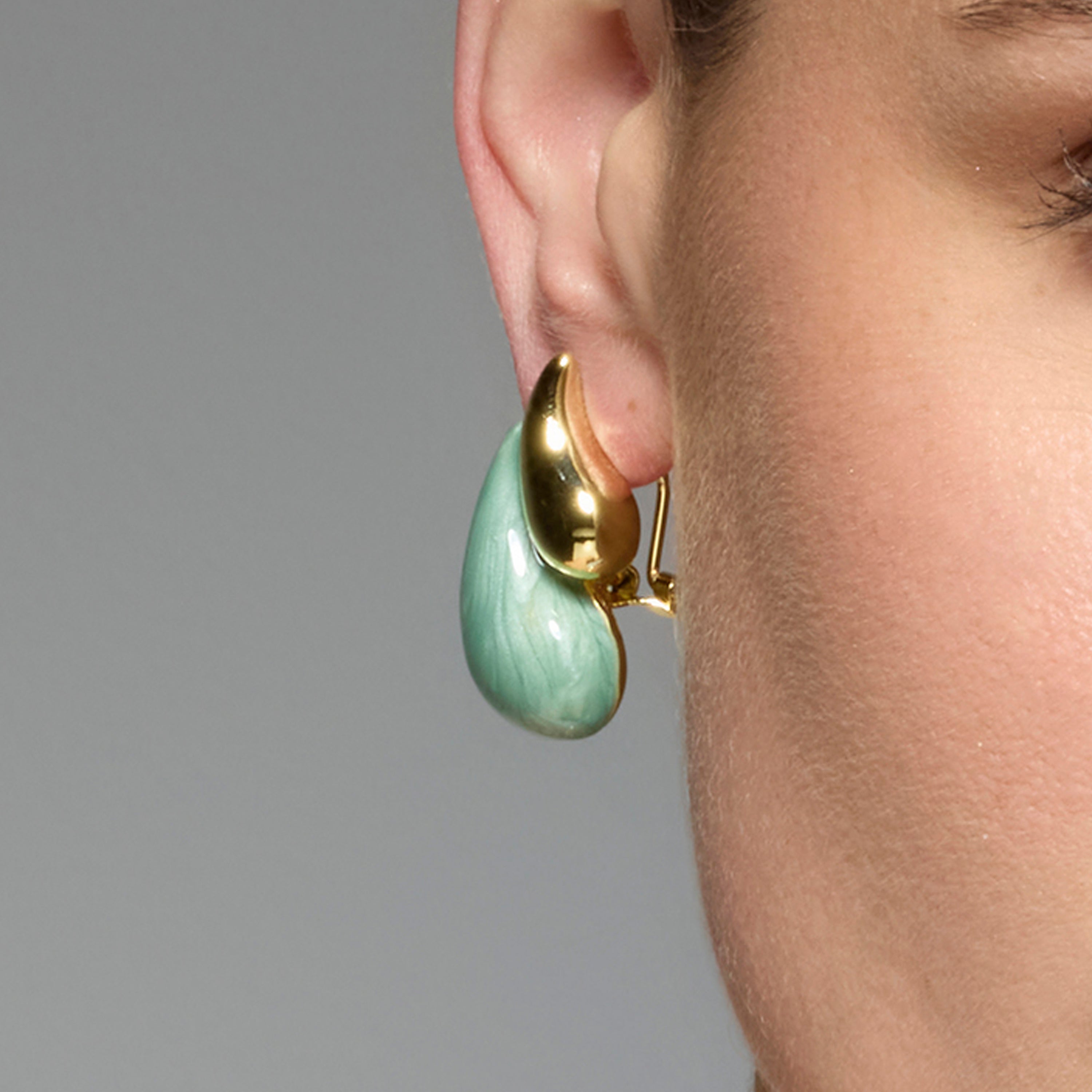 Udver Green Lacquer Earrings with 18k Yellow Gold Finish