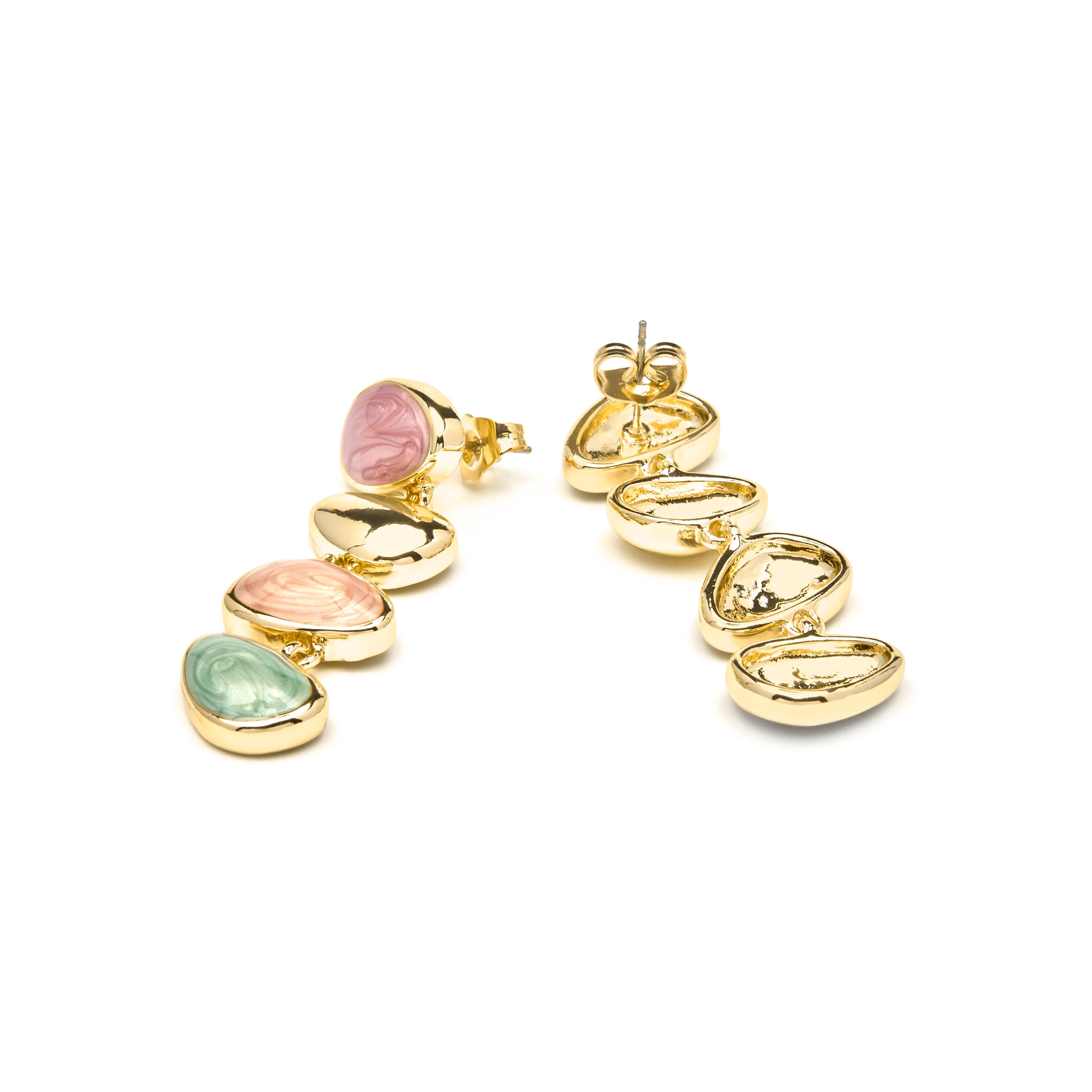 Brincos com acabamento em ouro amarelo 18k e Lacado Multicolorido - Bolhy