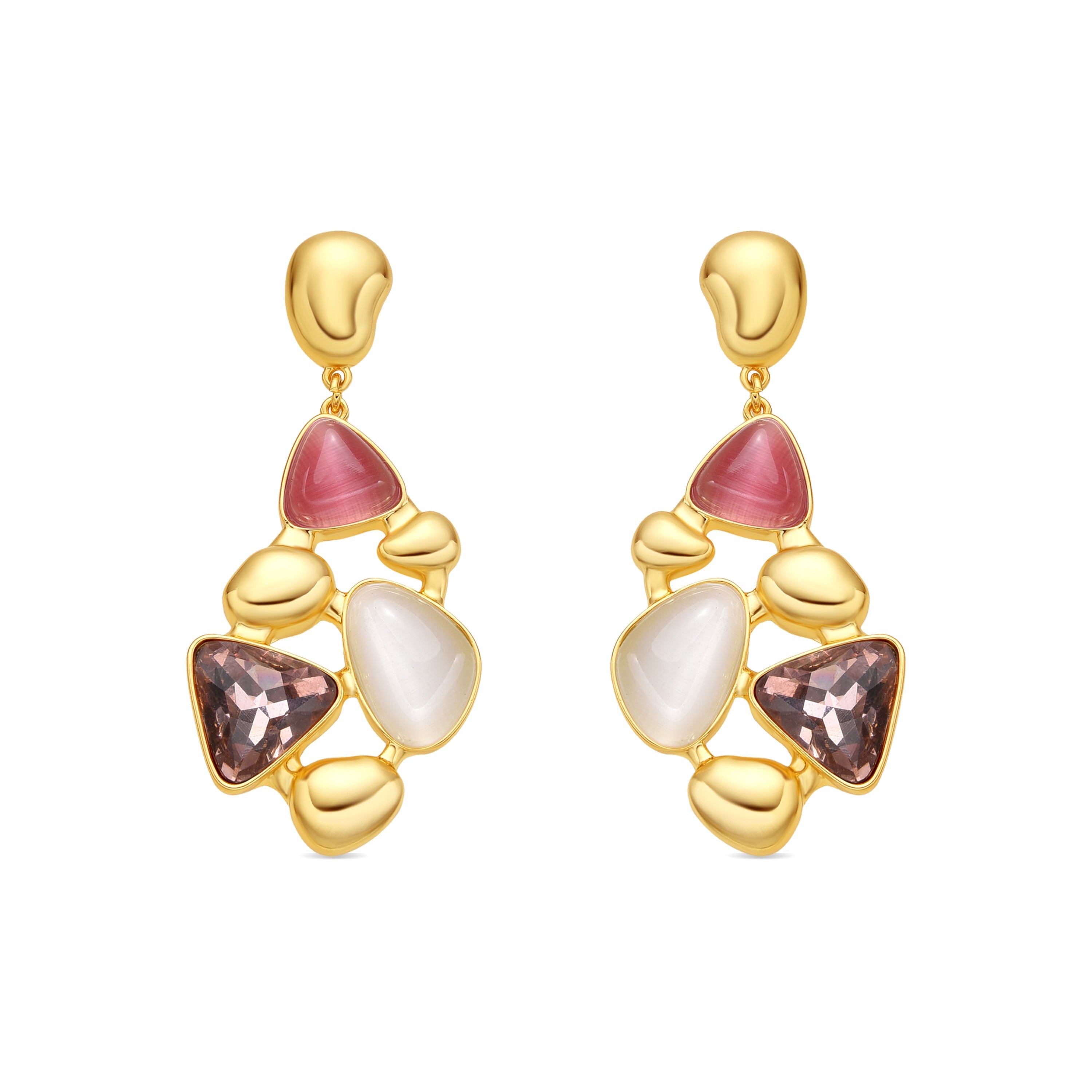 18k yellow gold finish earrings with multicolored crystals - Naxmo