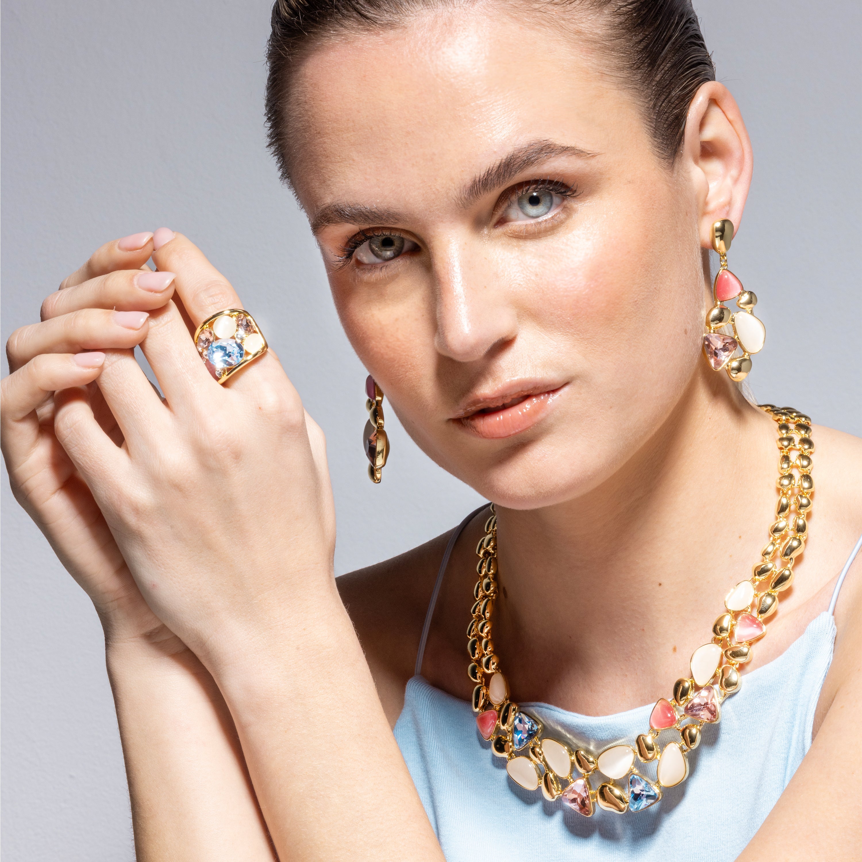 18k yellow gold finish earrings with multicolored crystals - Naxmo