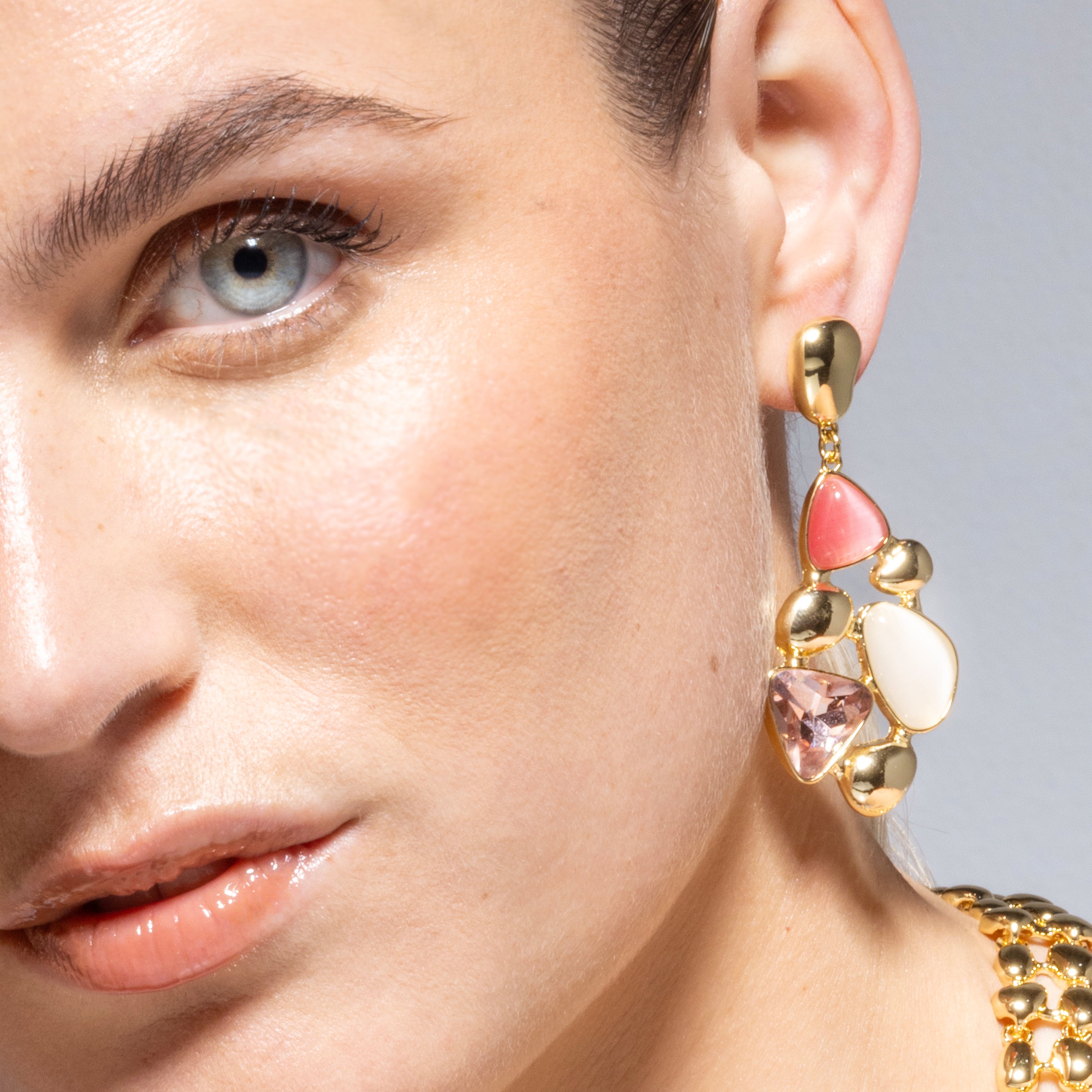 18k yellow gold finish earrings with multicolored crystals - Naxmo