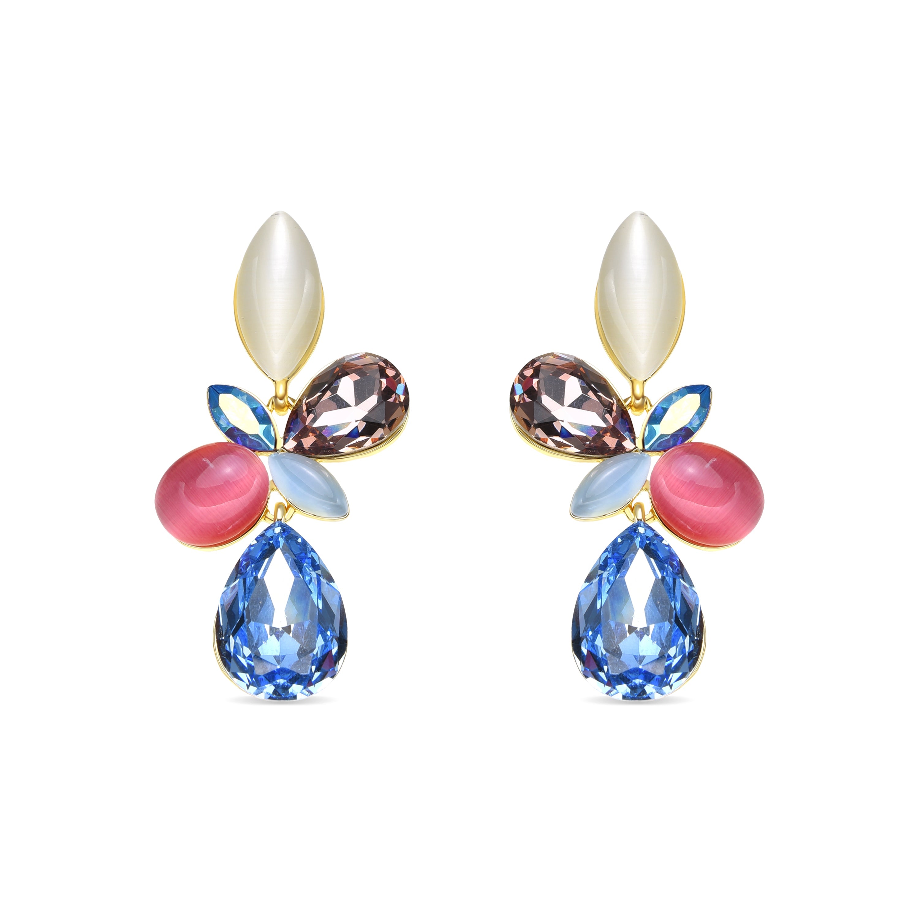 18k yellow gold finish earrings with multicolored crystals - Kaya