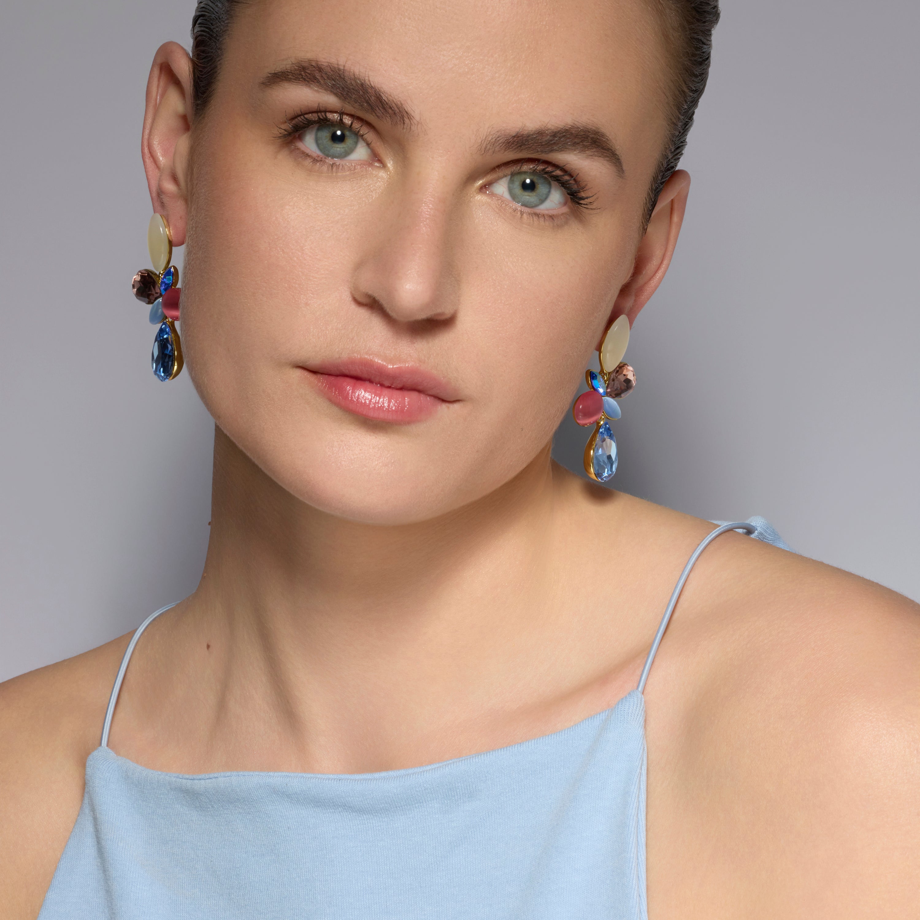 18k yellow gold finish earrings with multicolored crystals - Kaya