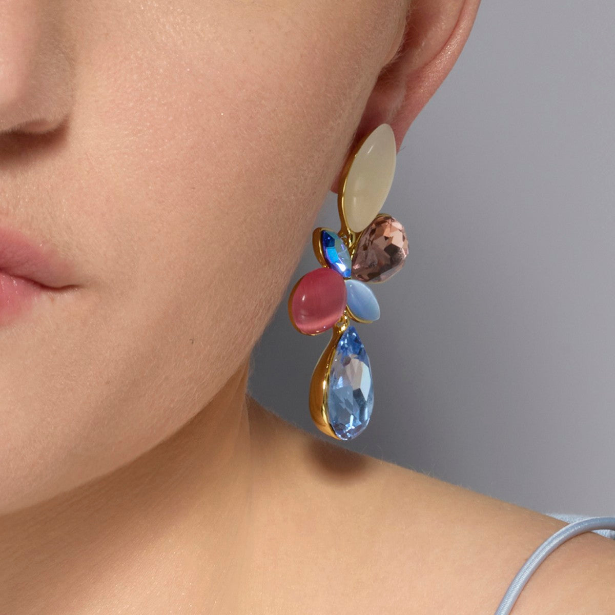 18k yellow gold finish earrings with multicolored crystals - Kaya