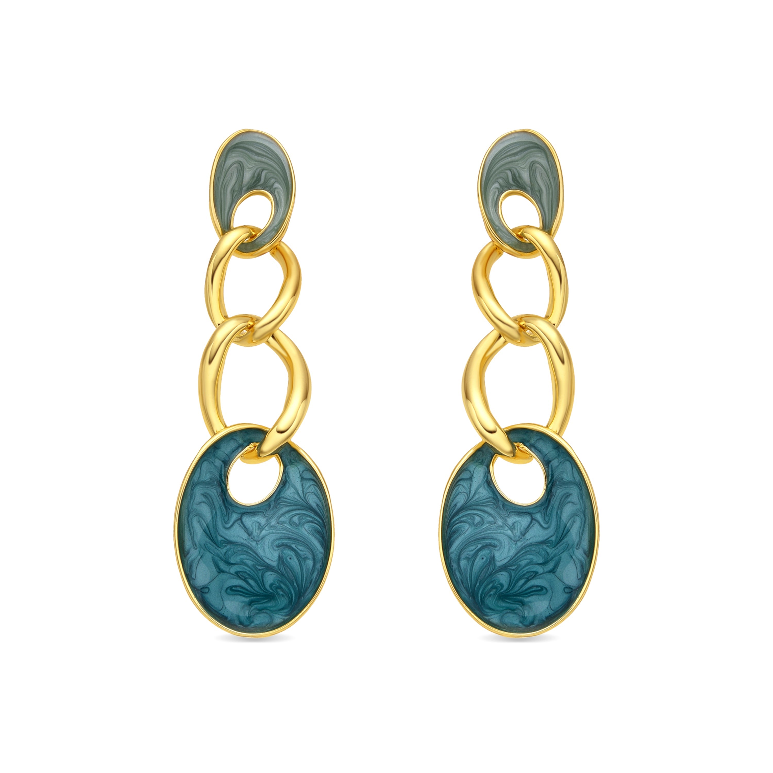 18k yellow gold and blue lacquer finish earrings - Makan