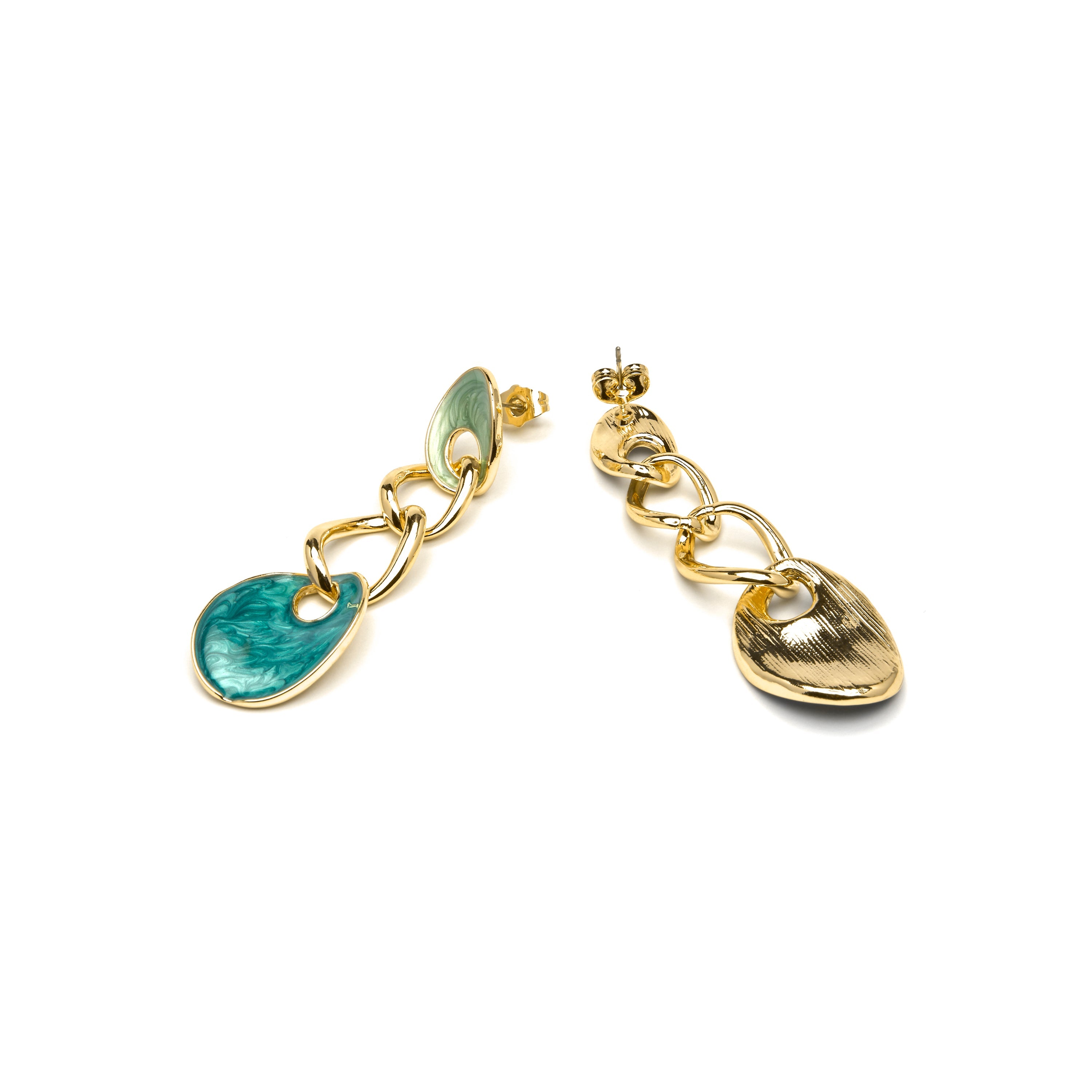 18k yellow gold and blue lacquer finish earrings - Makan