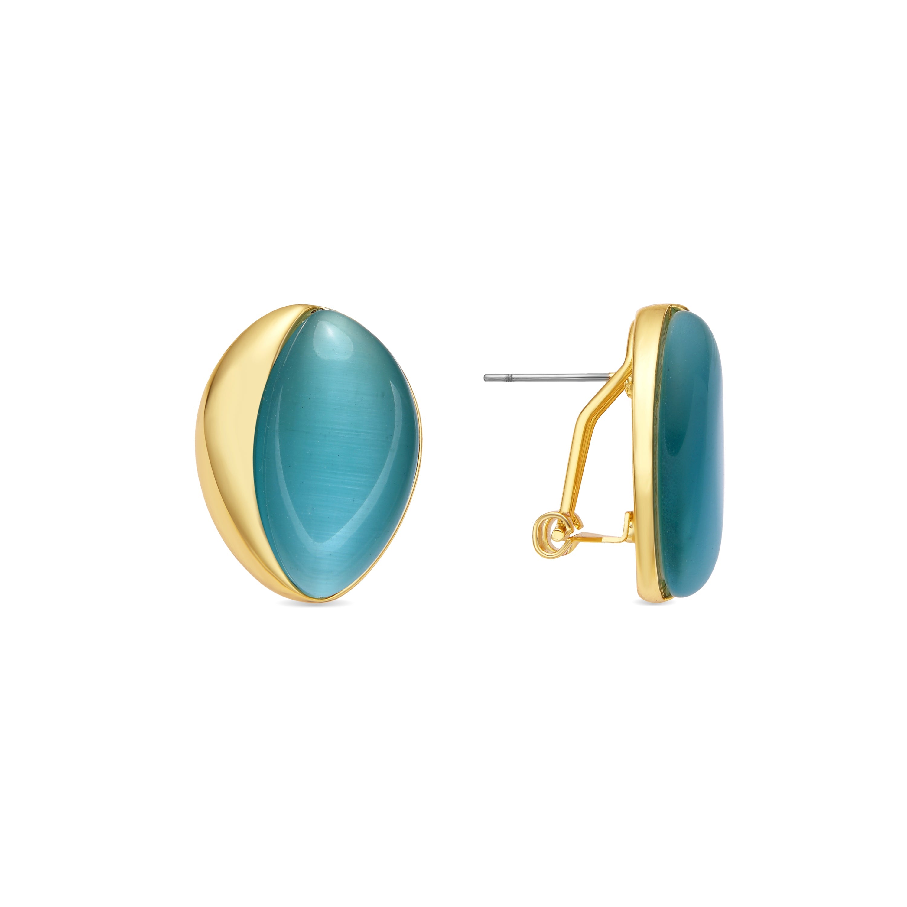 18k yellow gold finish earrings with green cat's eye - Xorai