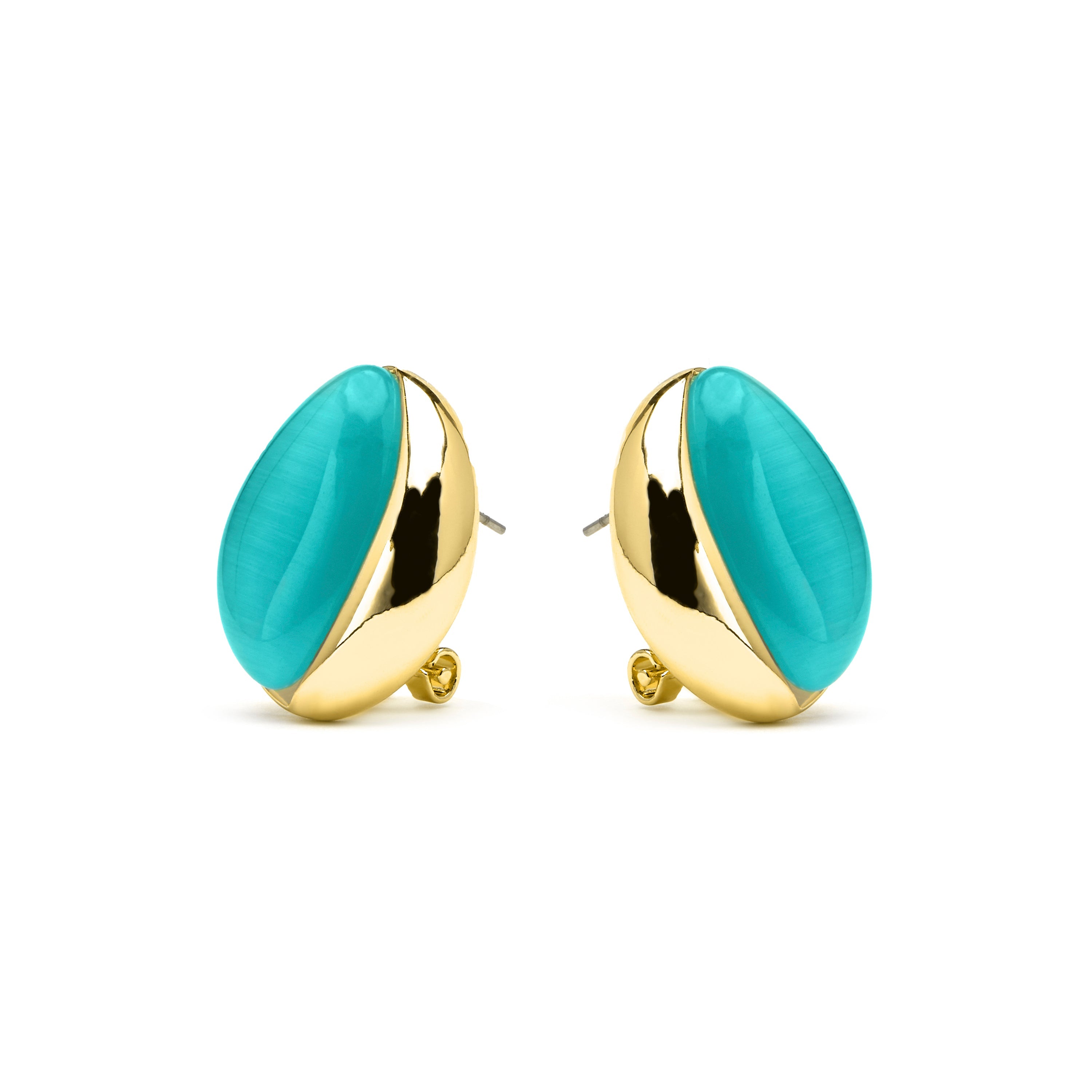 18k yellow gold finish earrings with green cat's eye - Xorai