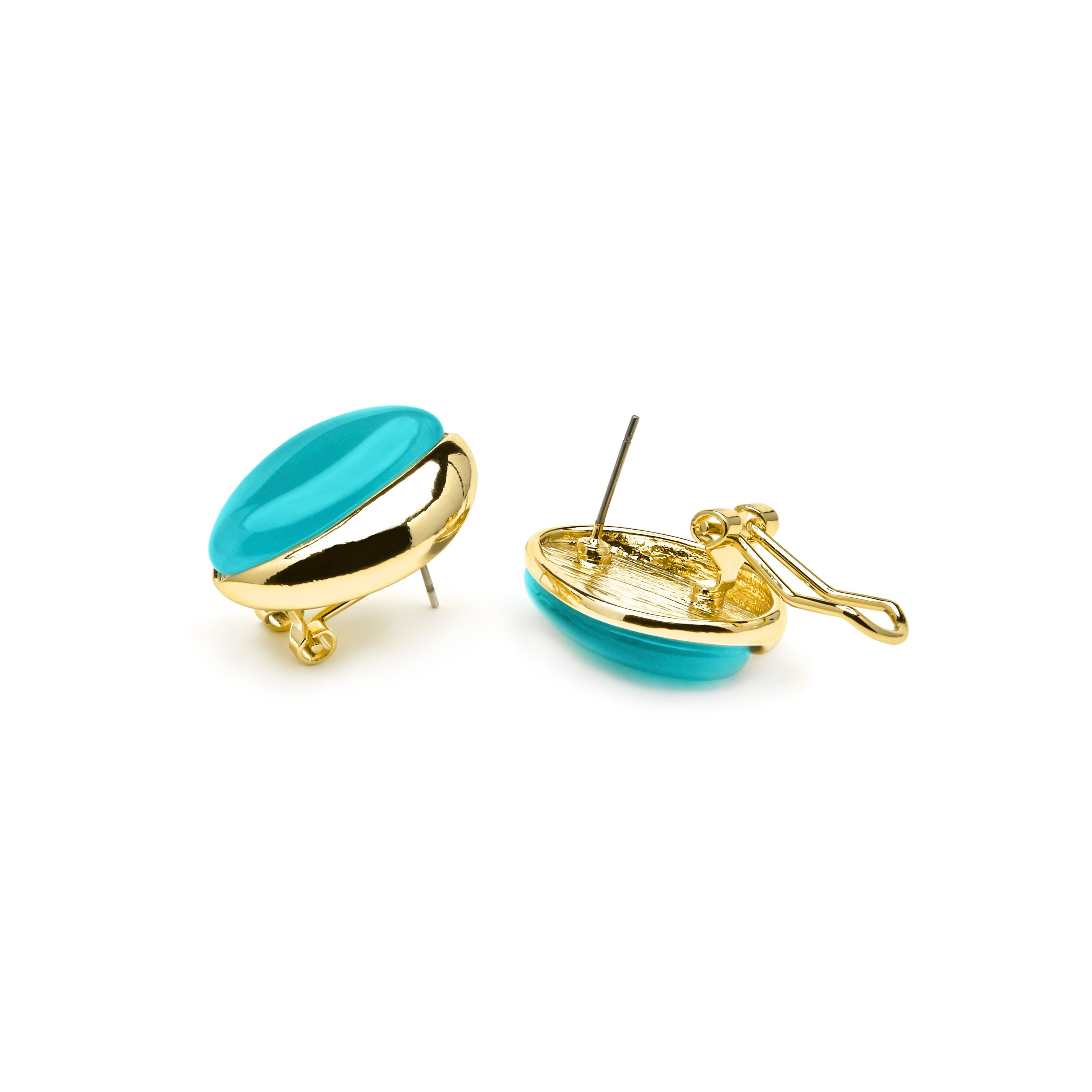 18k yellow gold finish earrings with green cat's eye - Xorai