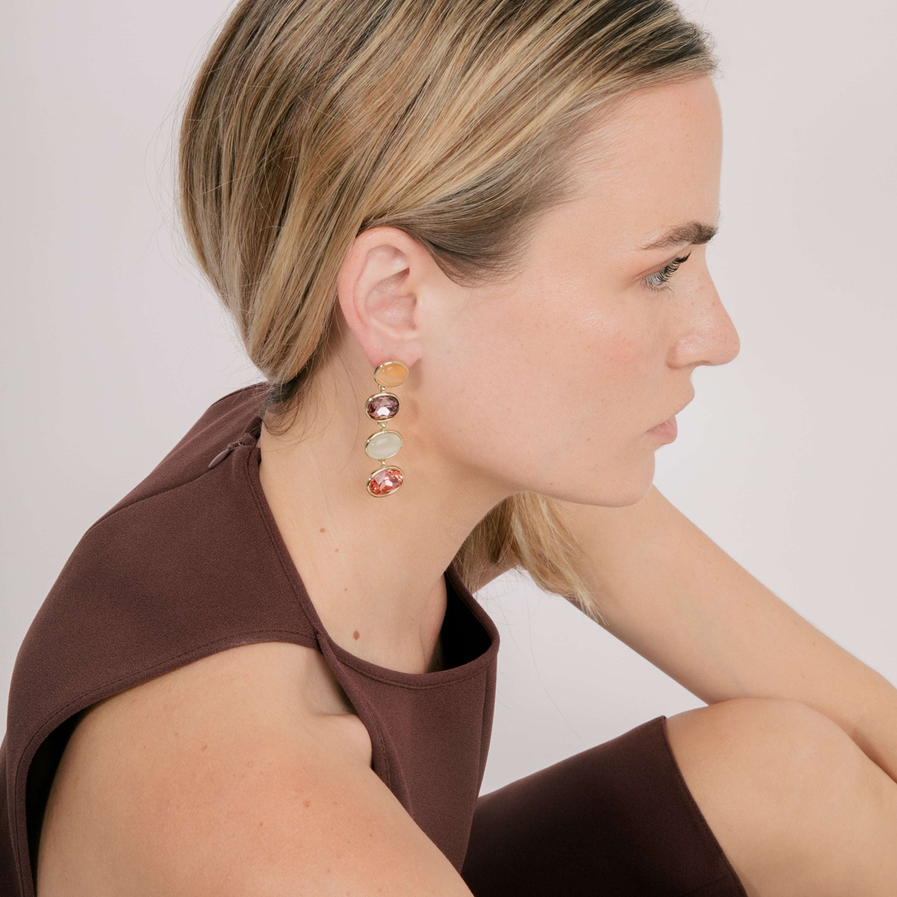 Multi-Colored Hydrothermal Quartz Earrings in 18k Yellow Gold - Gadna