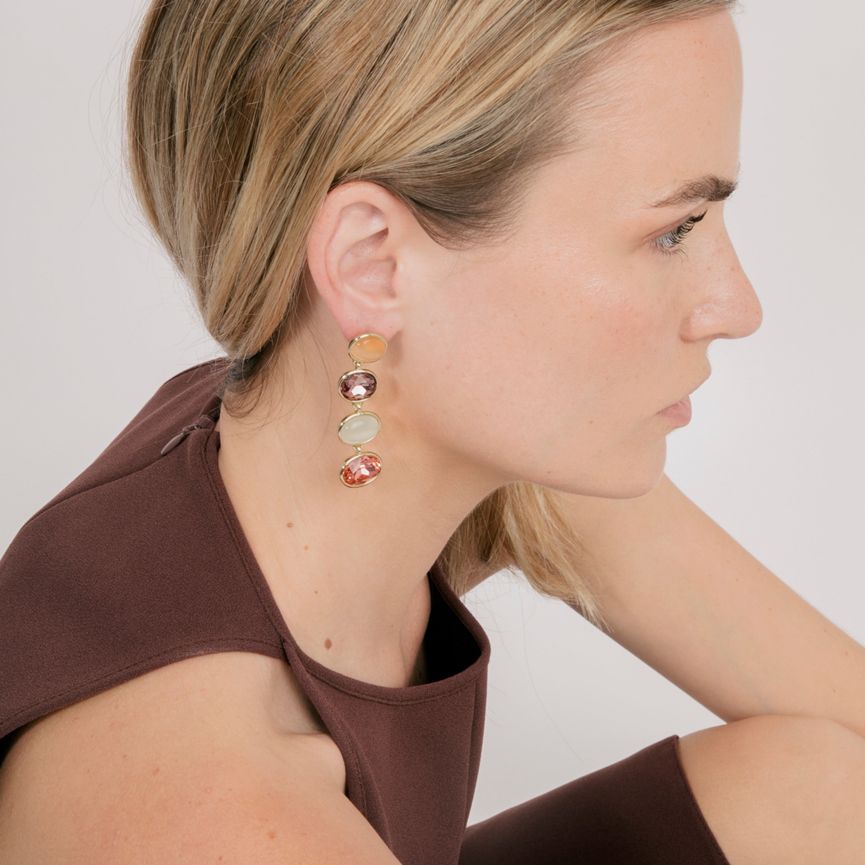 Multi-Colored Hydrothermal Quartz Earrings in 18k Yellow Gold - Gadna