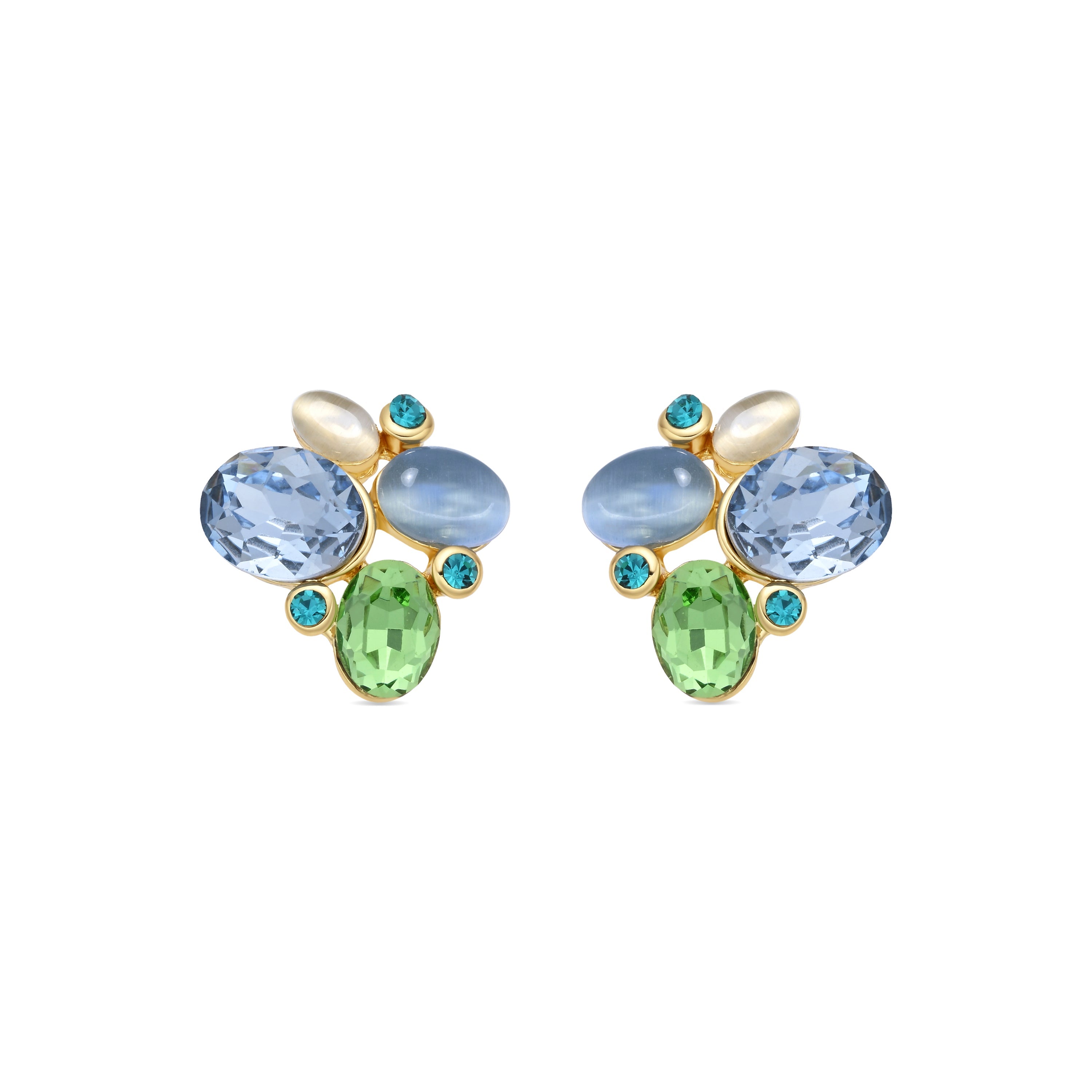 18k Yellow Gold Finish Blue Cat's Eye Earrings - Zalima