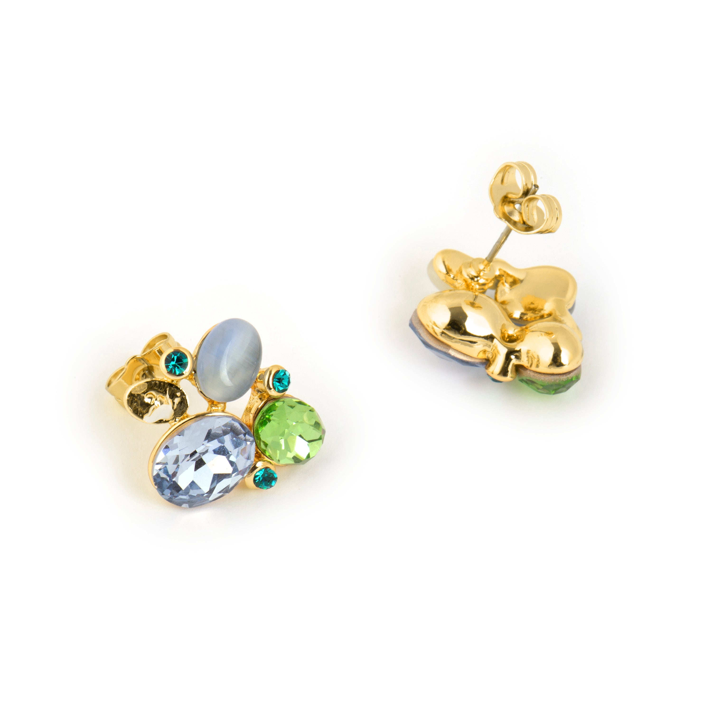 18k Yellow Gold Finish Blue Cat's Eye Earrings - Zalima