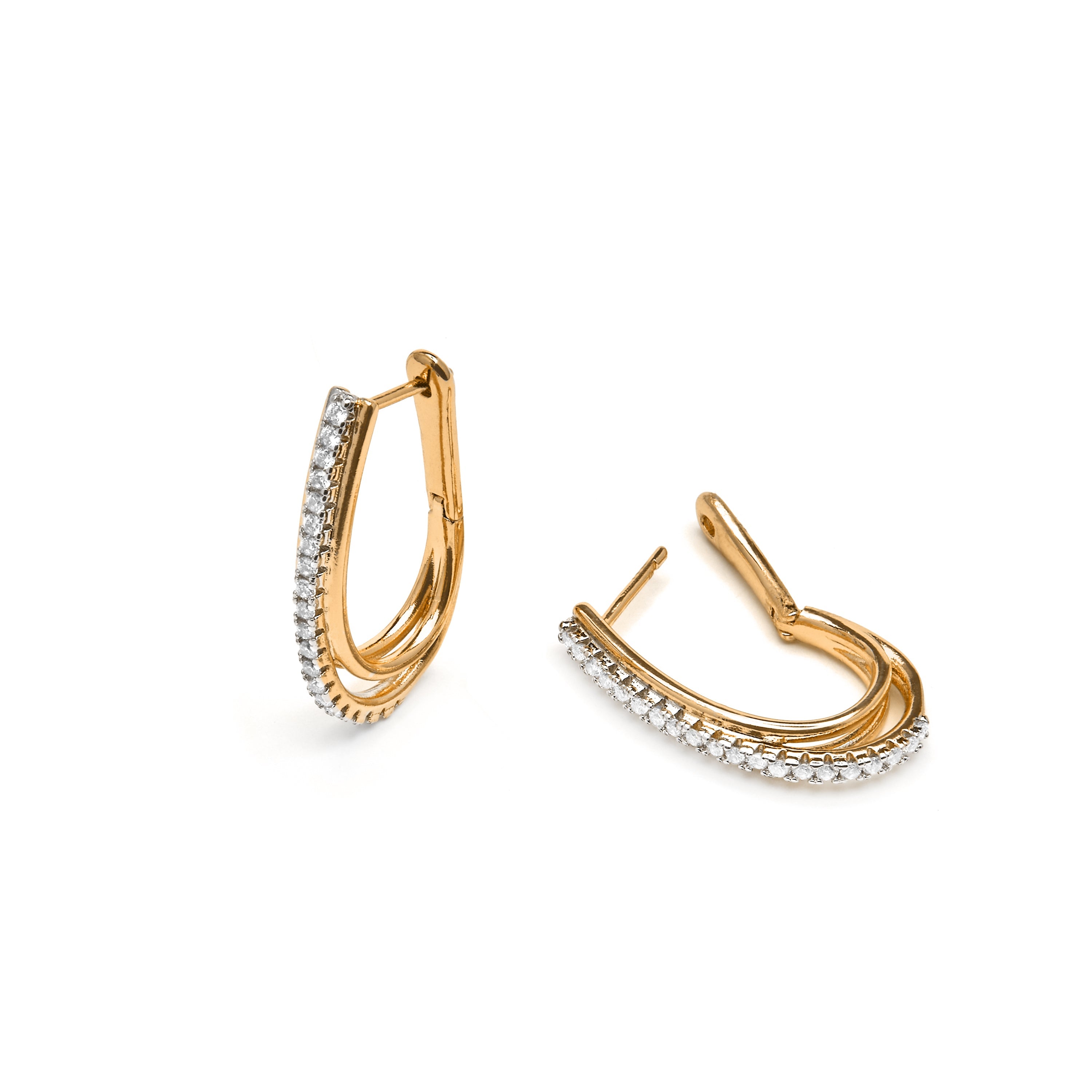 Brincos com acabamento em ouro amarelo 18k e Zircônia Brilhante - Boku
