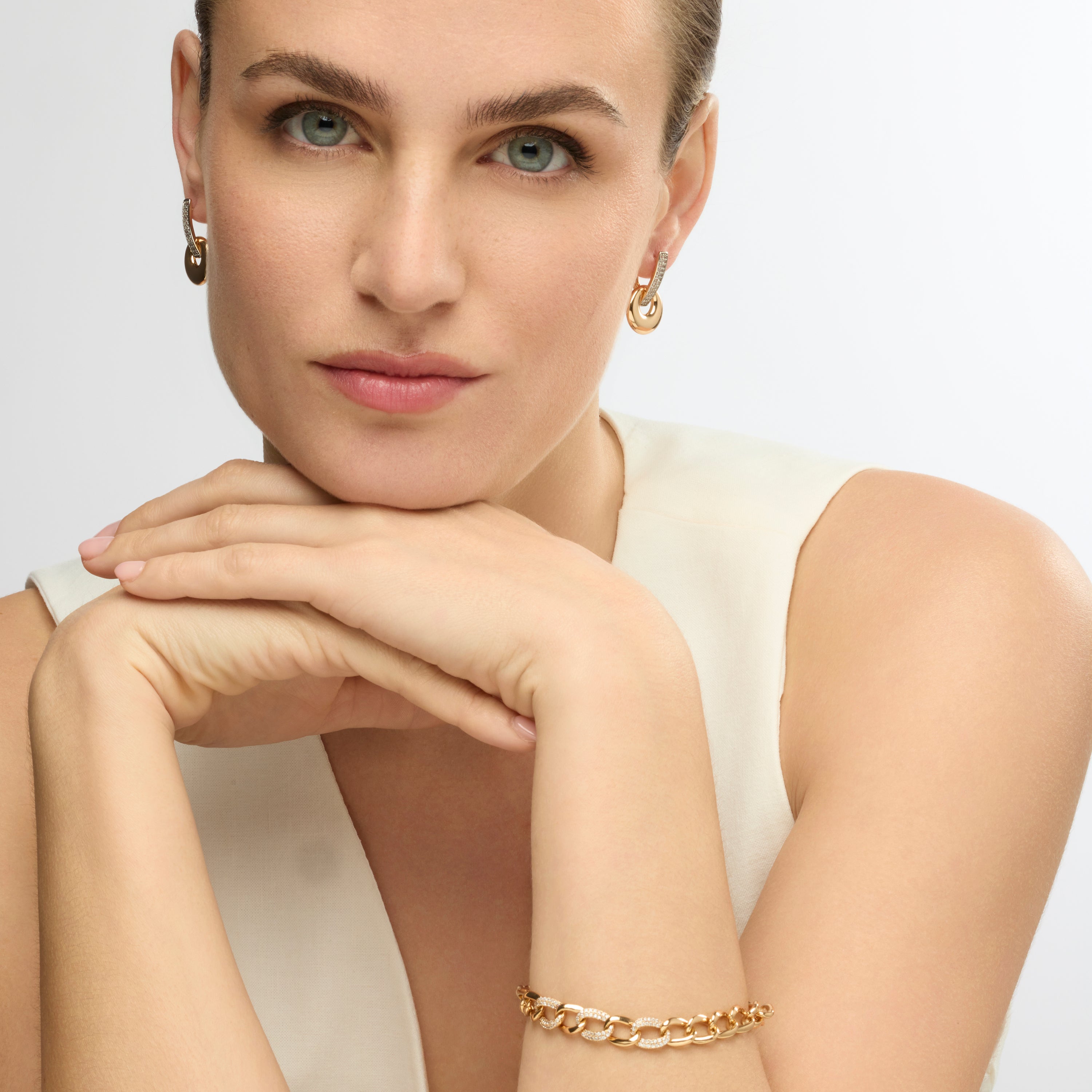 18k yellow gold finish earrings with brilliant zirconia - Eithe