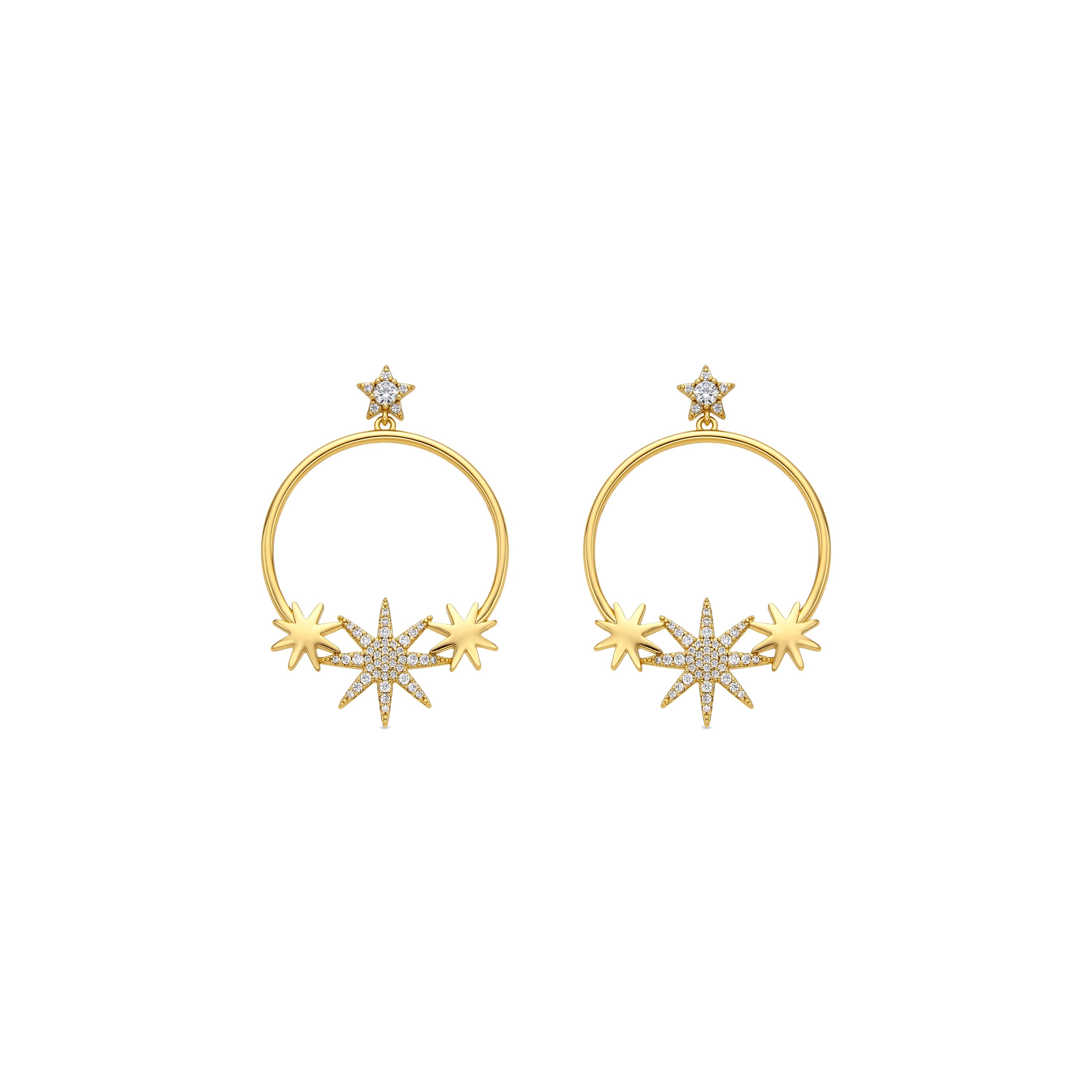 Brincos de ouro amarelo 18k e zircônia cúbica - Ilju