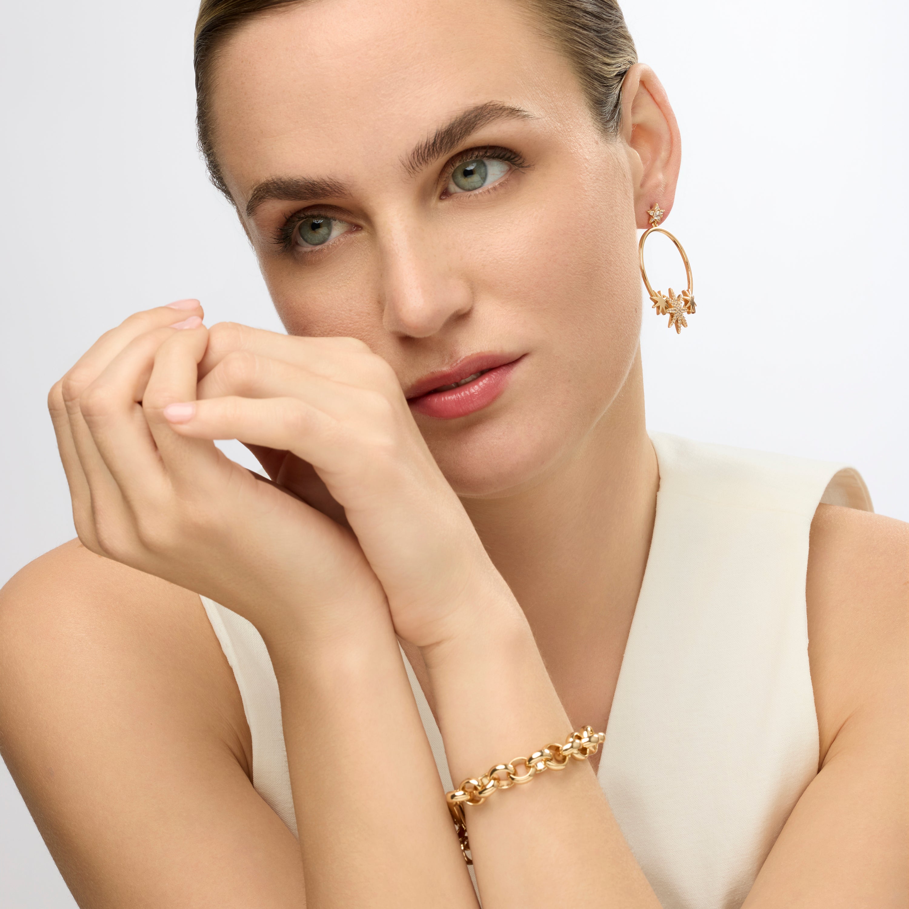 Brincos de ouro amarelo 18k e zircônia cúbica - Ilju
