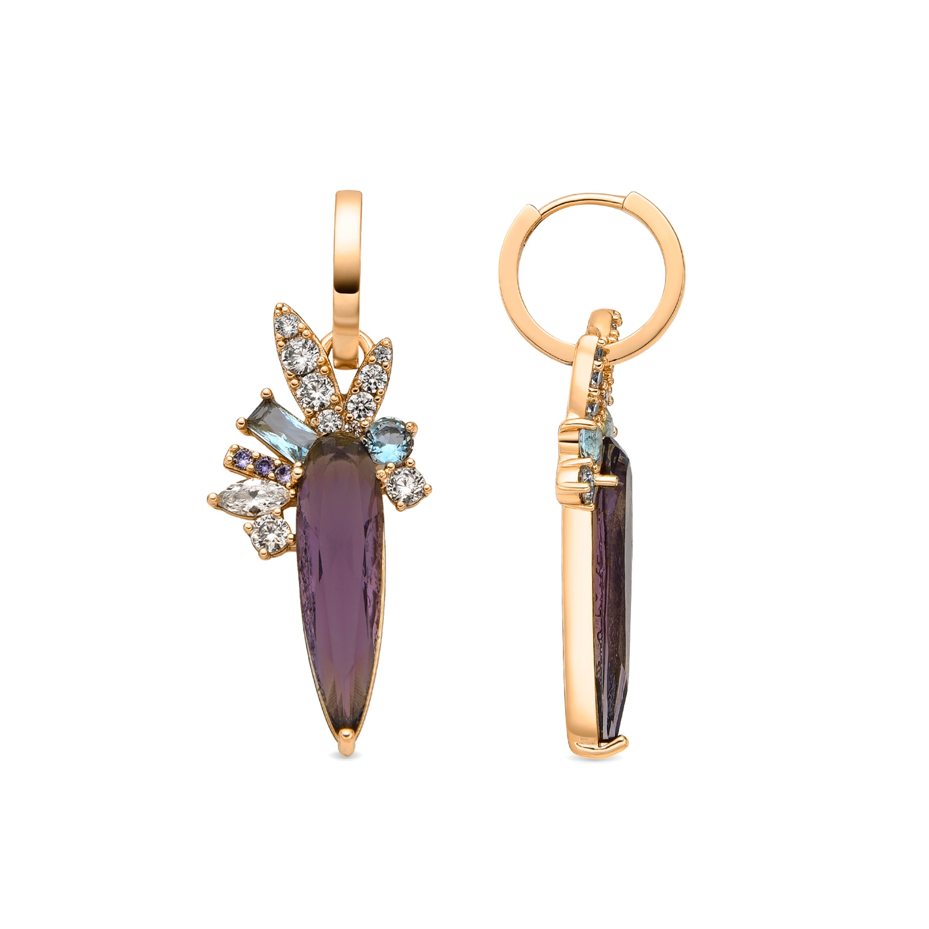 Pendientes acabado oro amarillo de 18k y Circonita Multicolor - Wenod