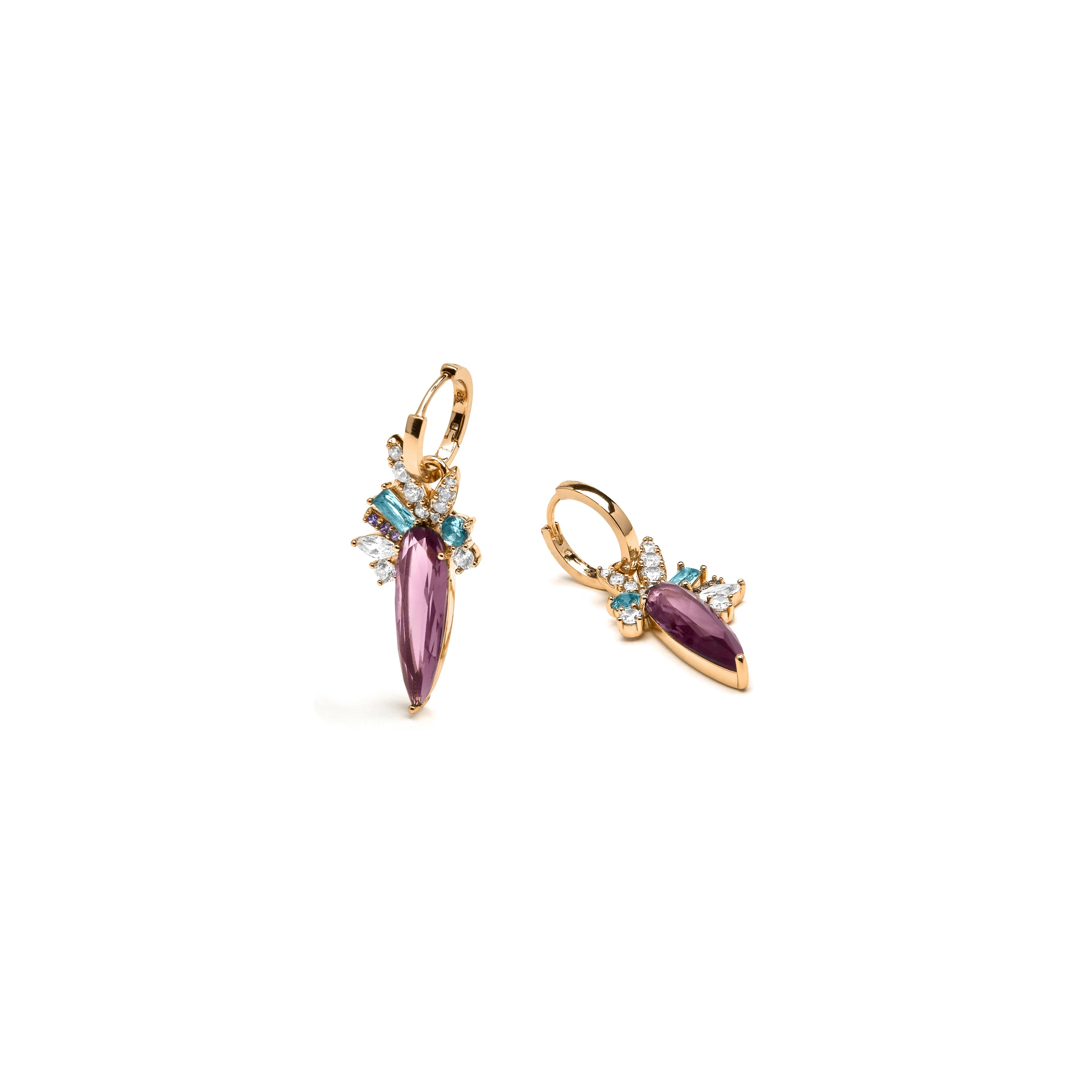 Pendientes acabado oro amarillo de 18k y Circonita Multicolor - Wenod