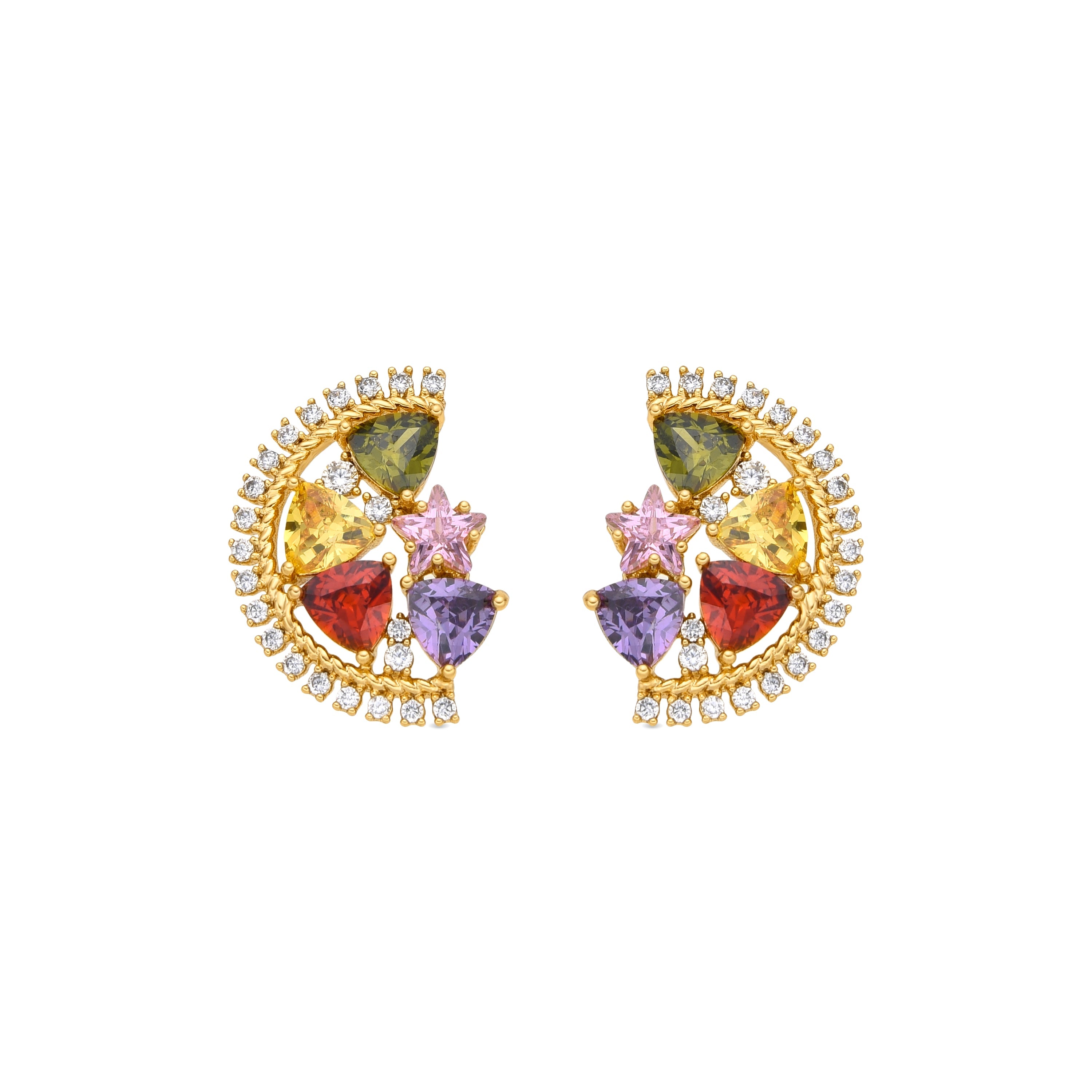 Brincos com acabamento em ouro amarelo 18k e zircônia multicolorida – Ibb