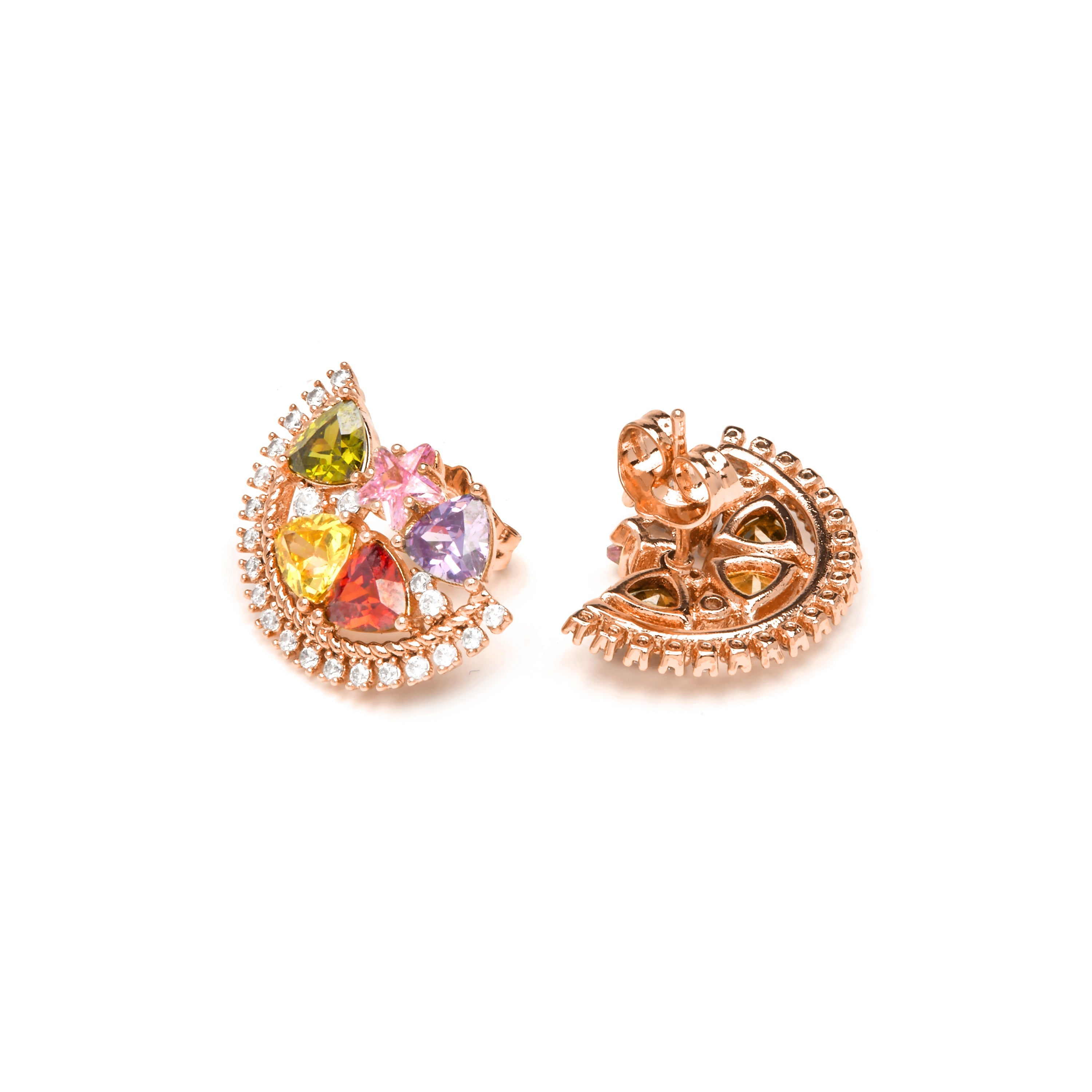 Brincos com acabamento em ouro amarelo 18k e zircônia multicolorida – Ibb