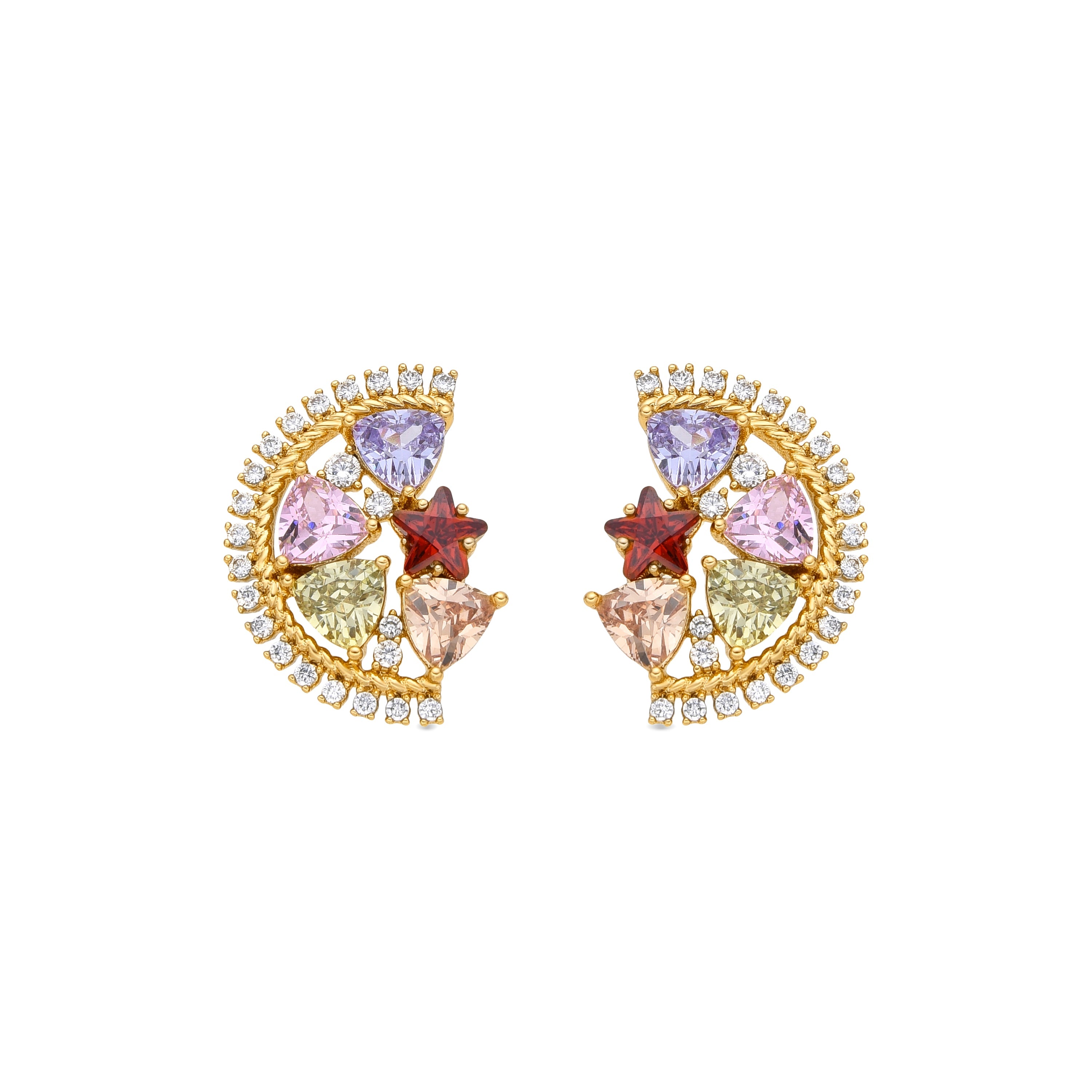 Brincos com acabamento em ouro amarelo 18k e Zircônia Multicolorida - Brok