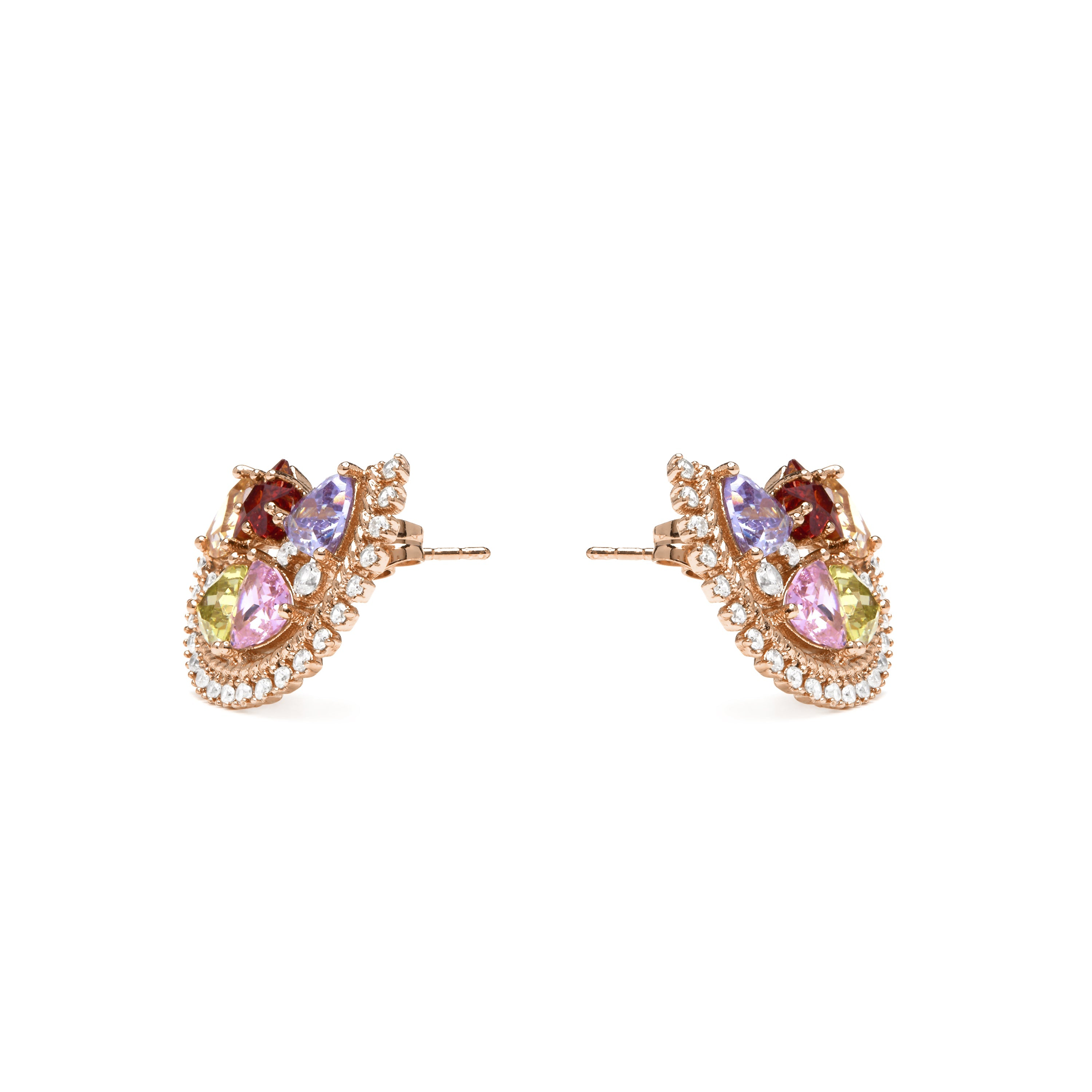 Brincos com acabamento em ouro amarelo 18k e Zircônia Multicolorida - Brok