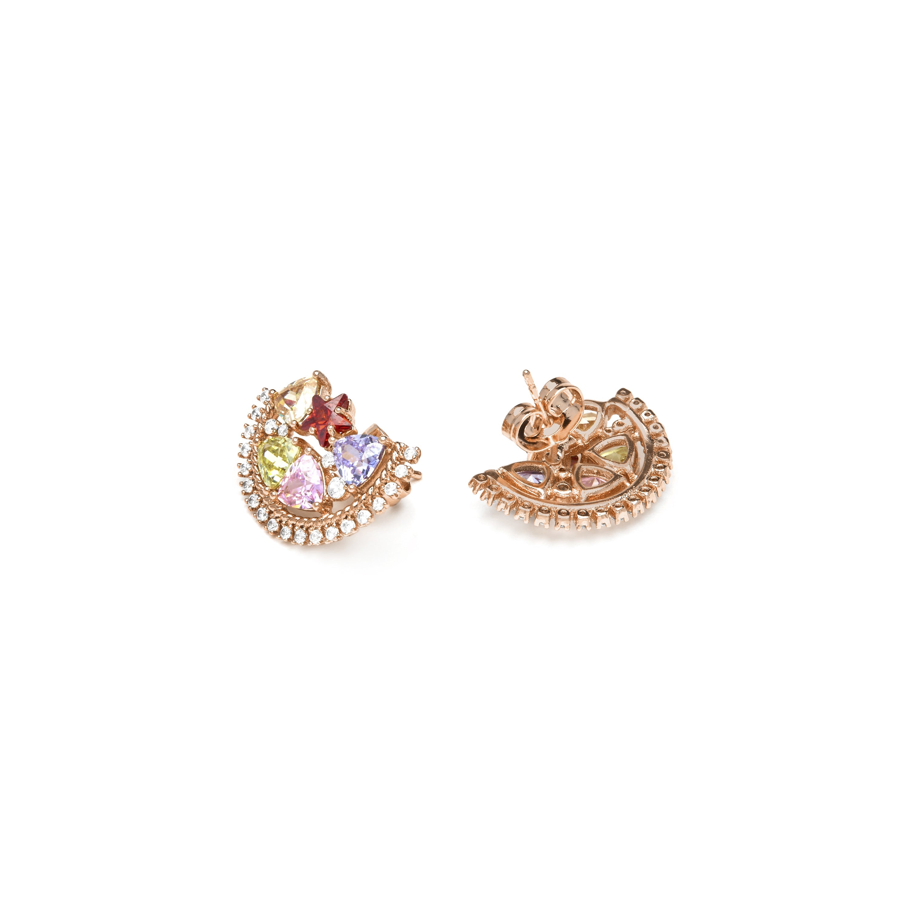 Brincos com acabamento em ouro amarelo 18k e Zircônia Multicolorida - Brok