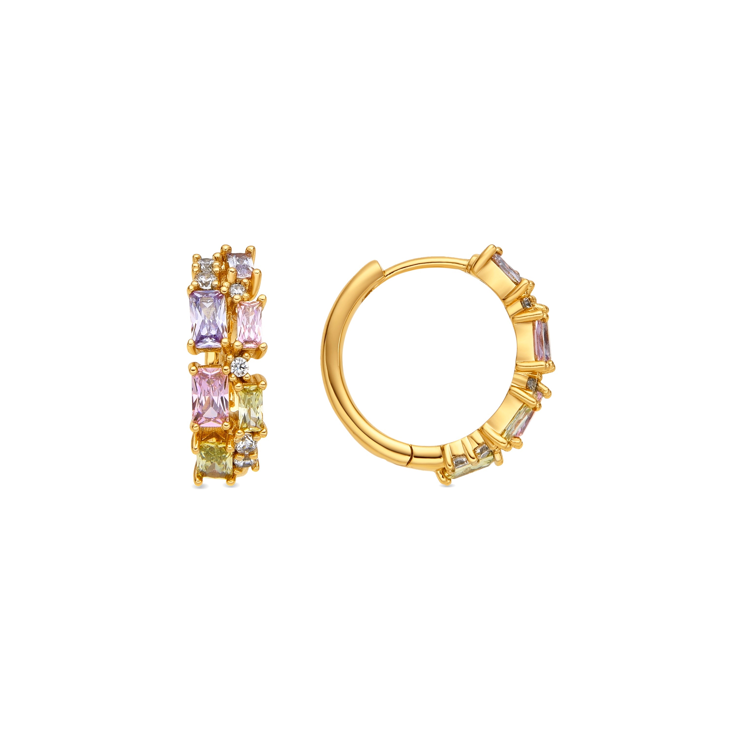 Brincos com acabamento em ouro amarelo 18k e zircônia multicolorida - Rurik