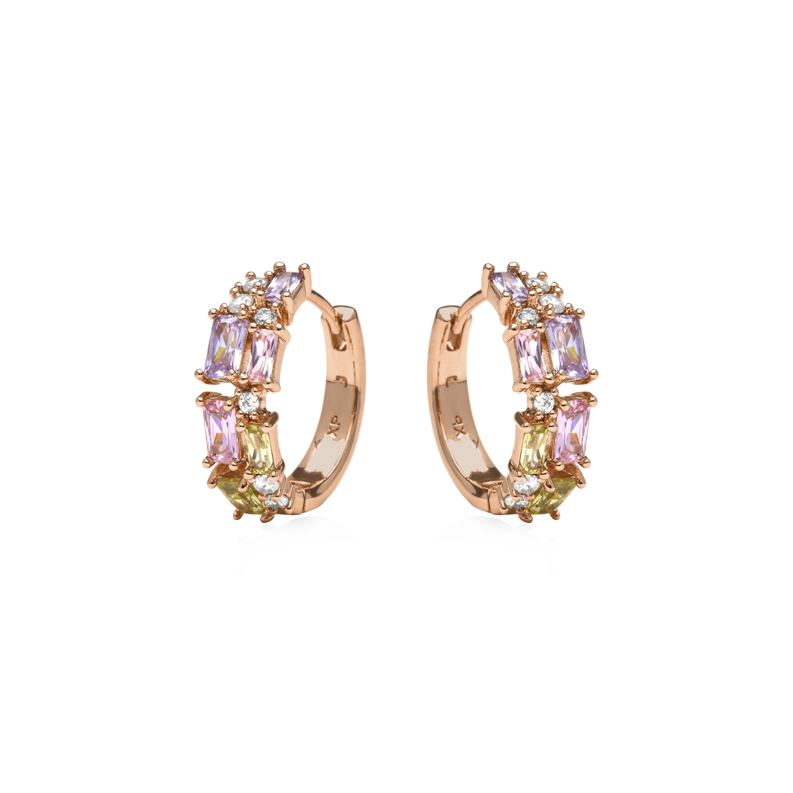 Brincos com acabamento em ouro amarelo 18k e zircônia multicolorida - Rurik