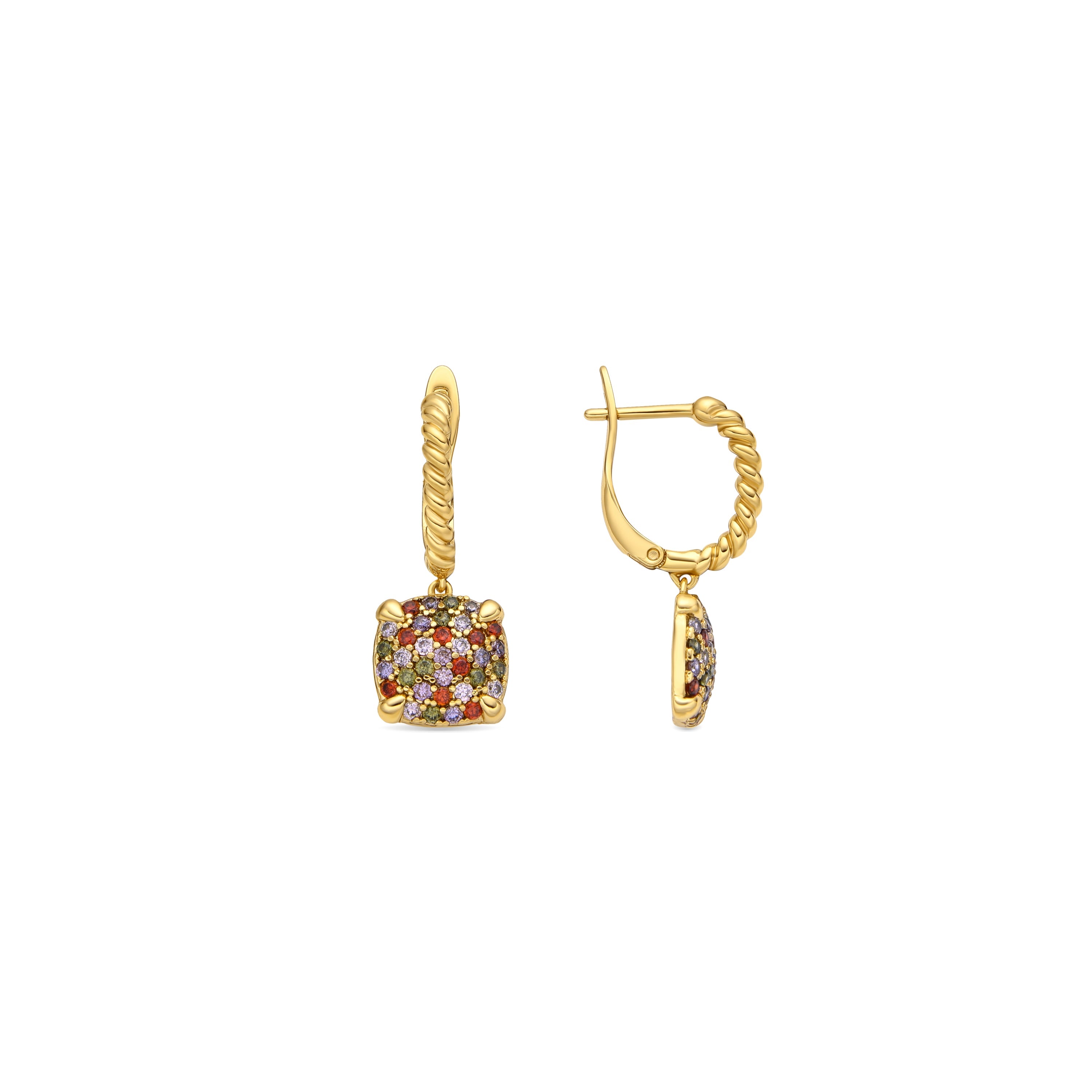 18k yellow gold finish earrings with multicolored zirconia - Khocas