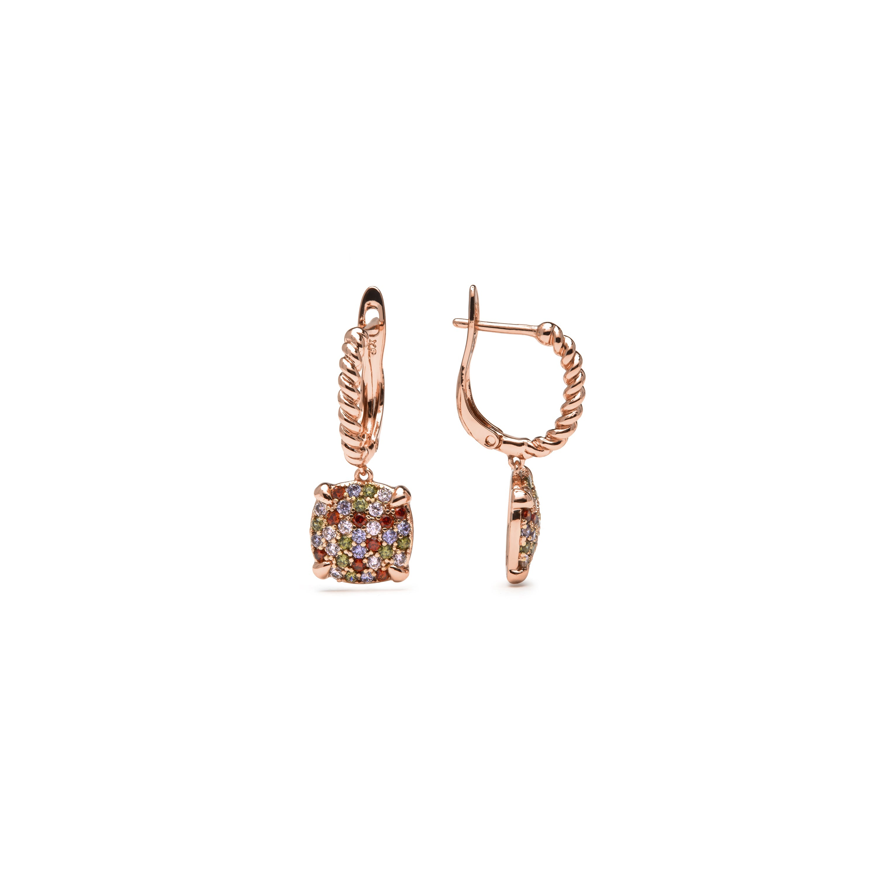 Pendientes acabado oro amarillo de 18k y Circonita Multicolor - Khocas