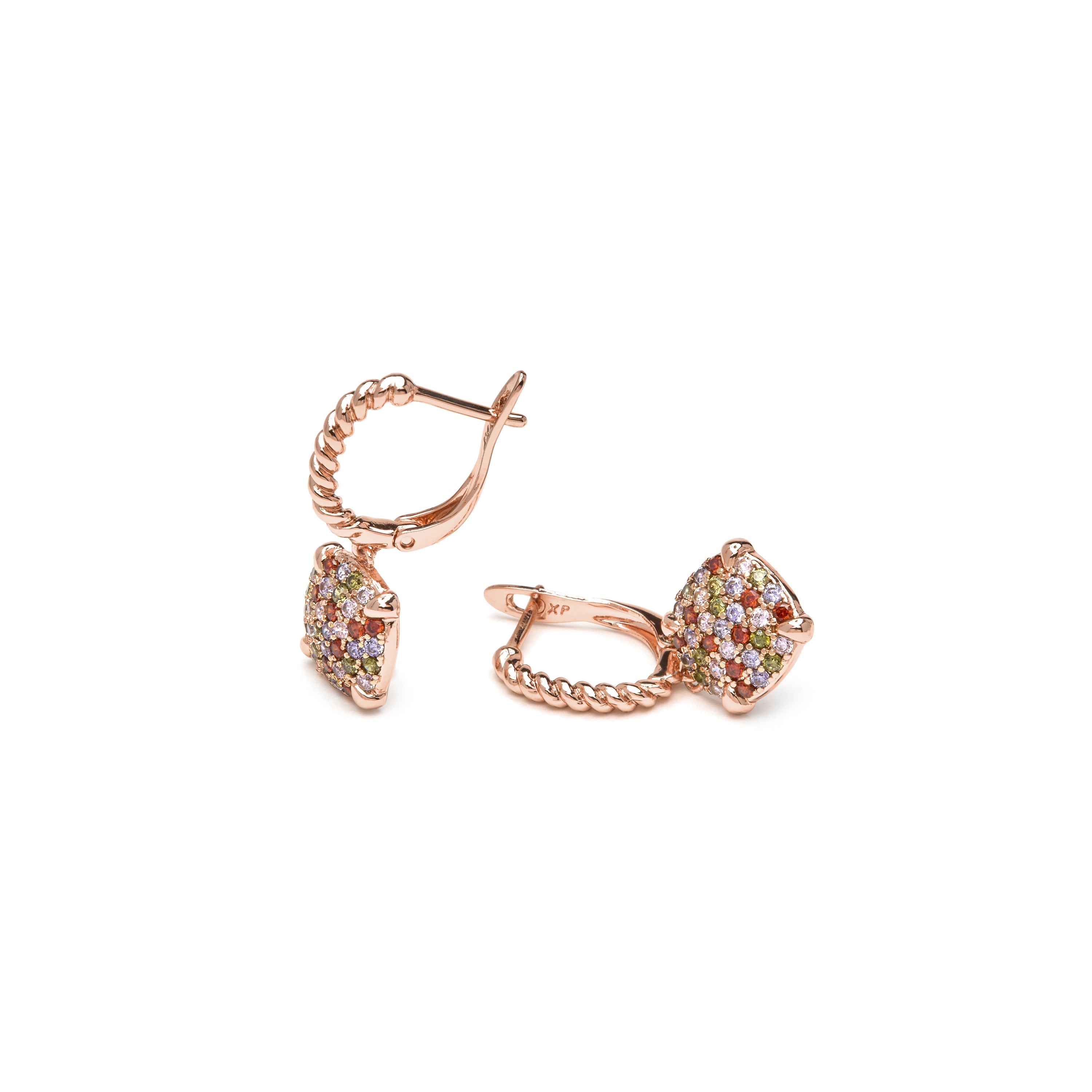 Pendientes acabado oro amarillo de 18k y Circonita Multicolor - Khocas