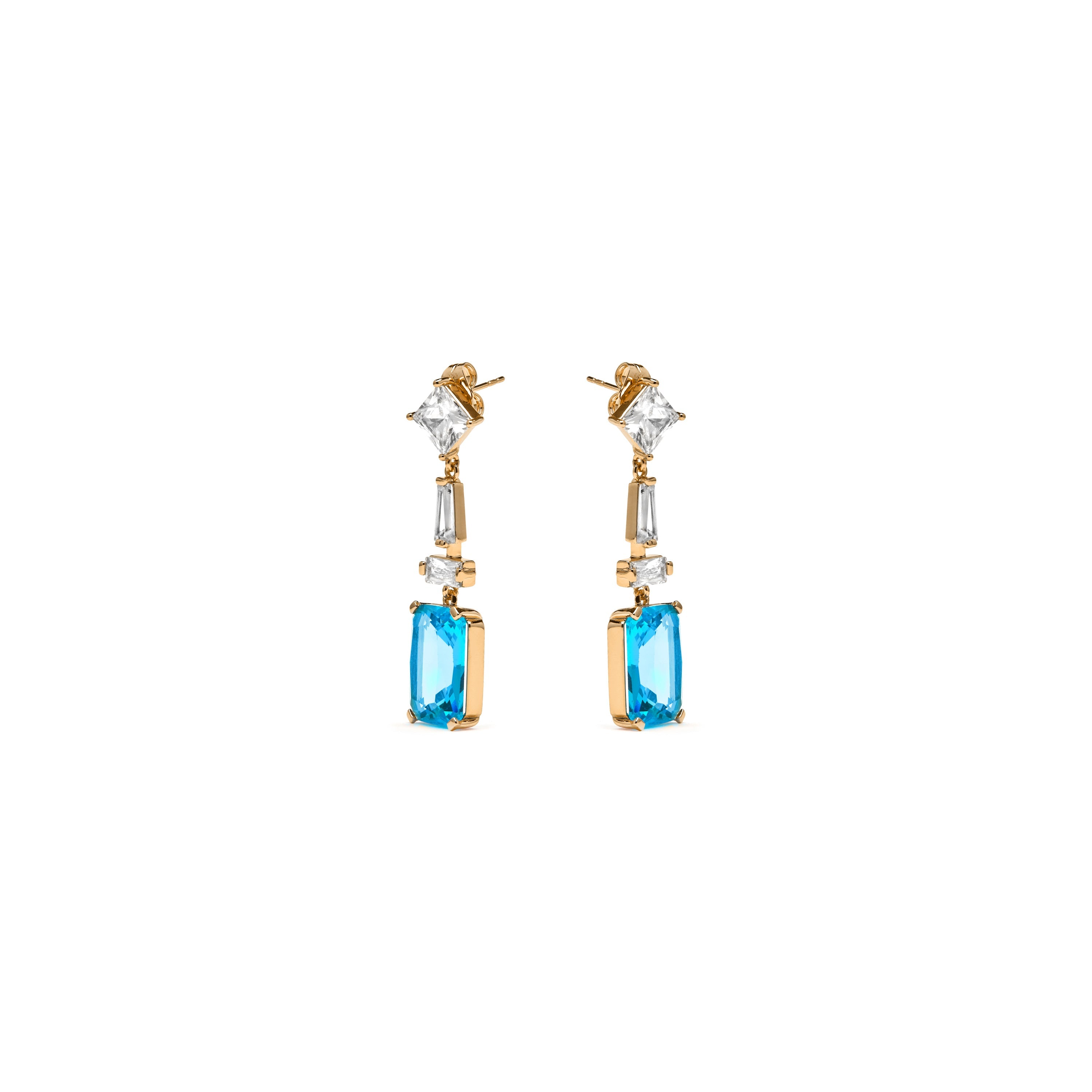 Brincos com acabamento em ouro amarelo 18k e Zircônia Água-marinha - Shafaw
