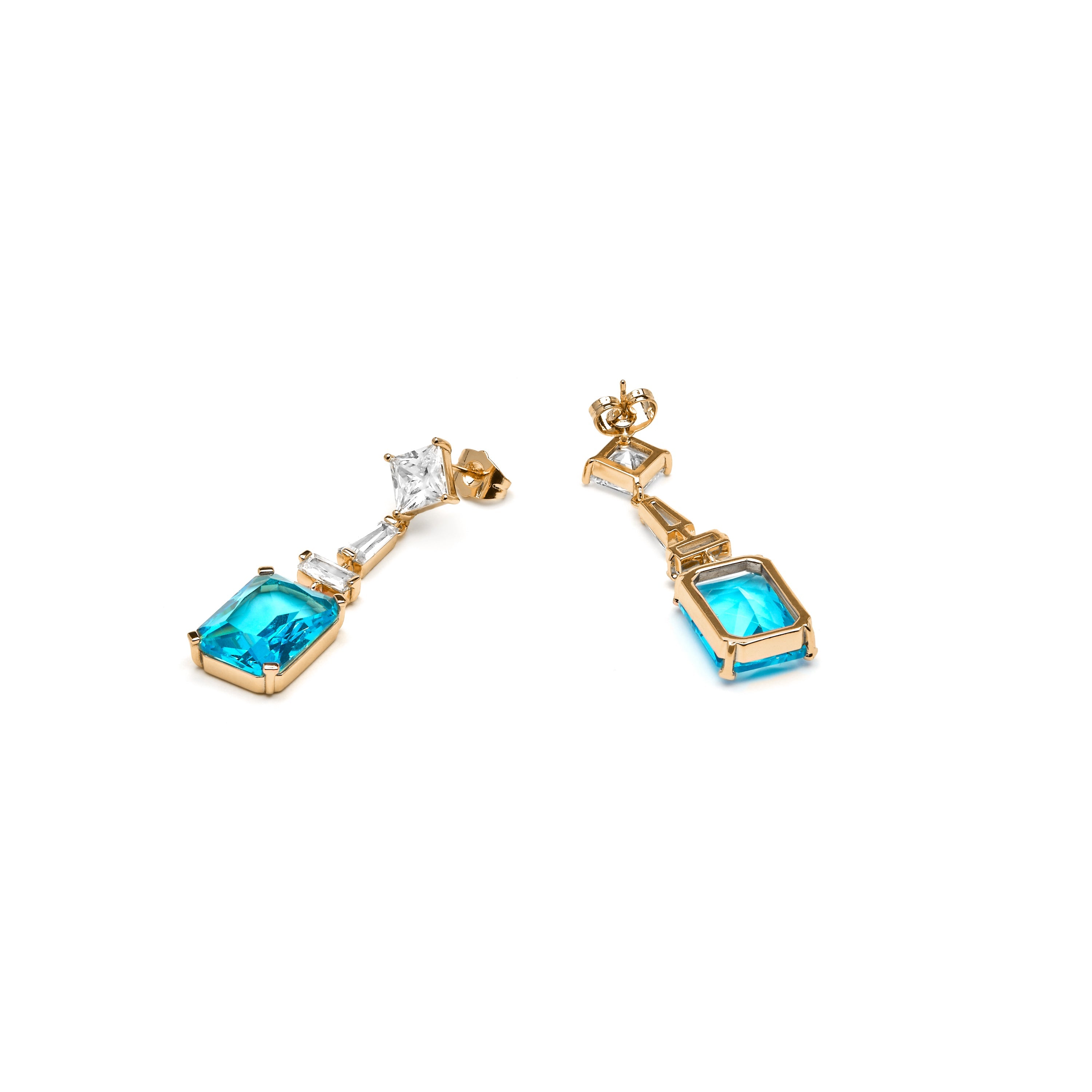 Brincos com acabamento em ouro amarelo 18k e Zircônia Água-marinha - Shafaw