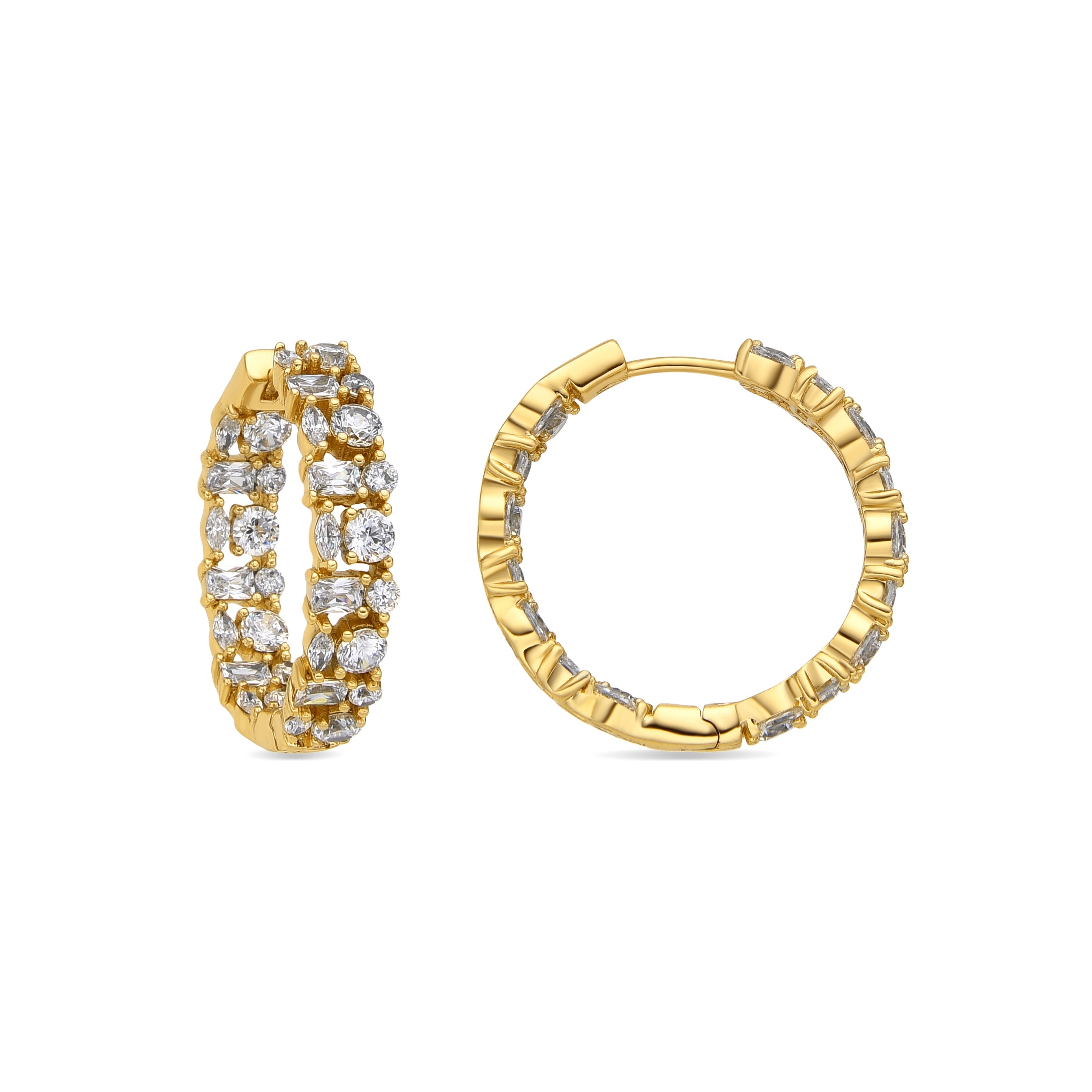 18k yellow gold finish earrings with brilliant zirconia - Buya