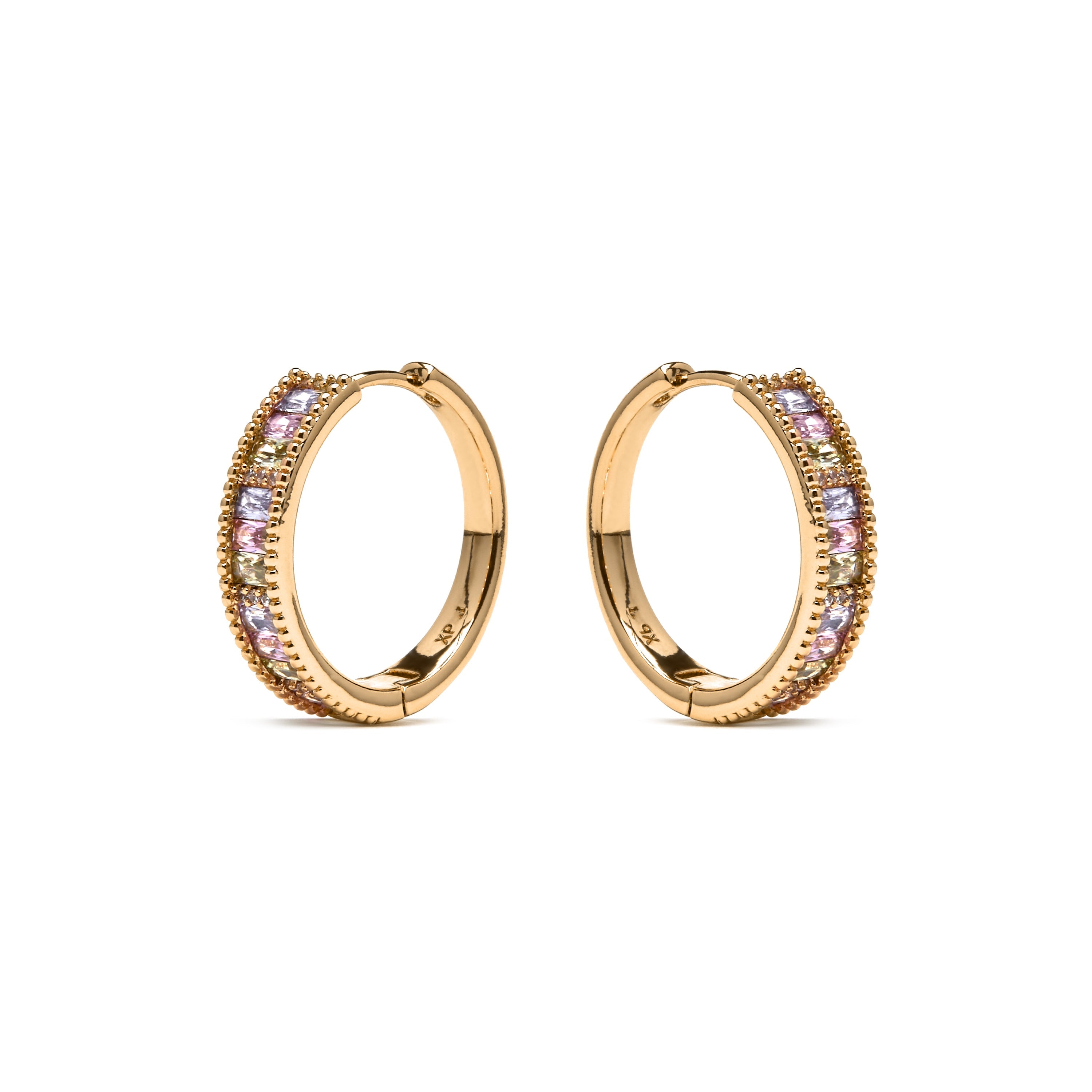 Pendientes acabado oro amarillo de 18k y Circonita Multicolor - Nay