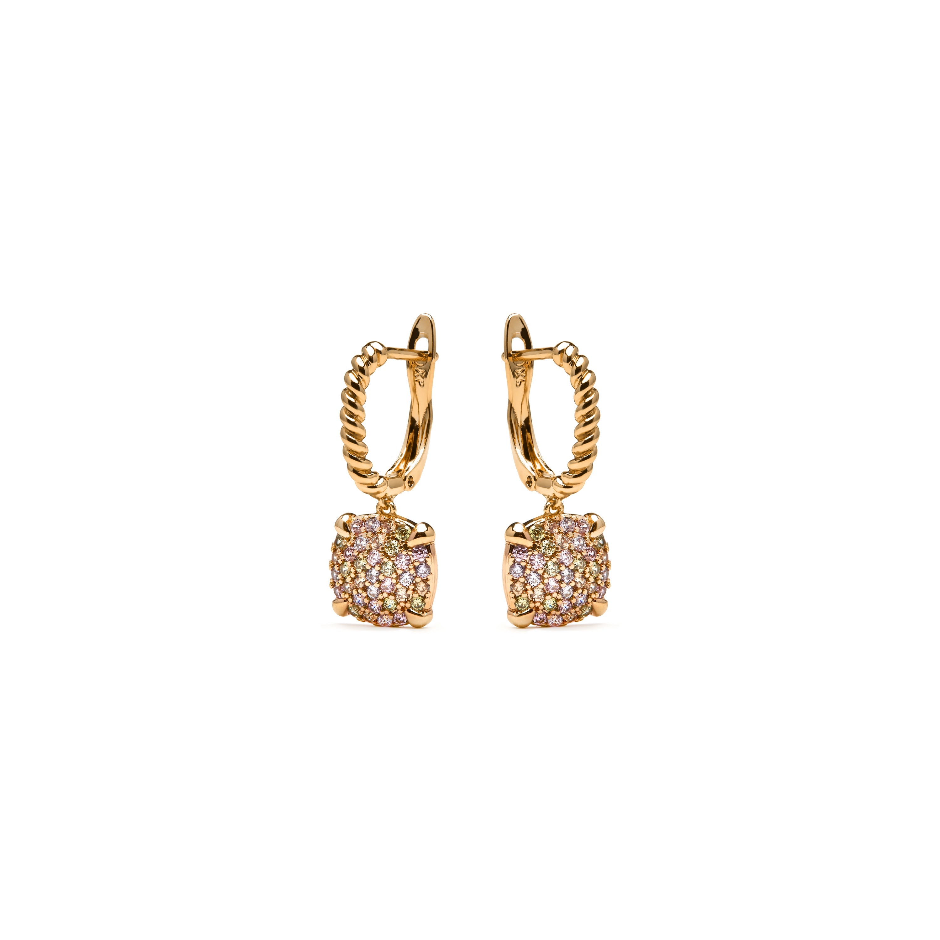 Brincos banhados a ouro amarelo 18k e zircônia cúbica brilhante - Leza
