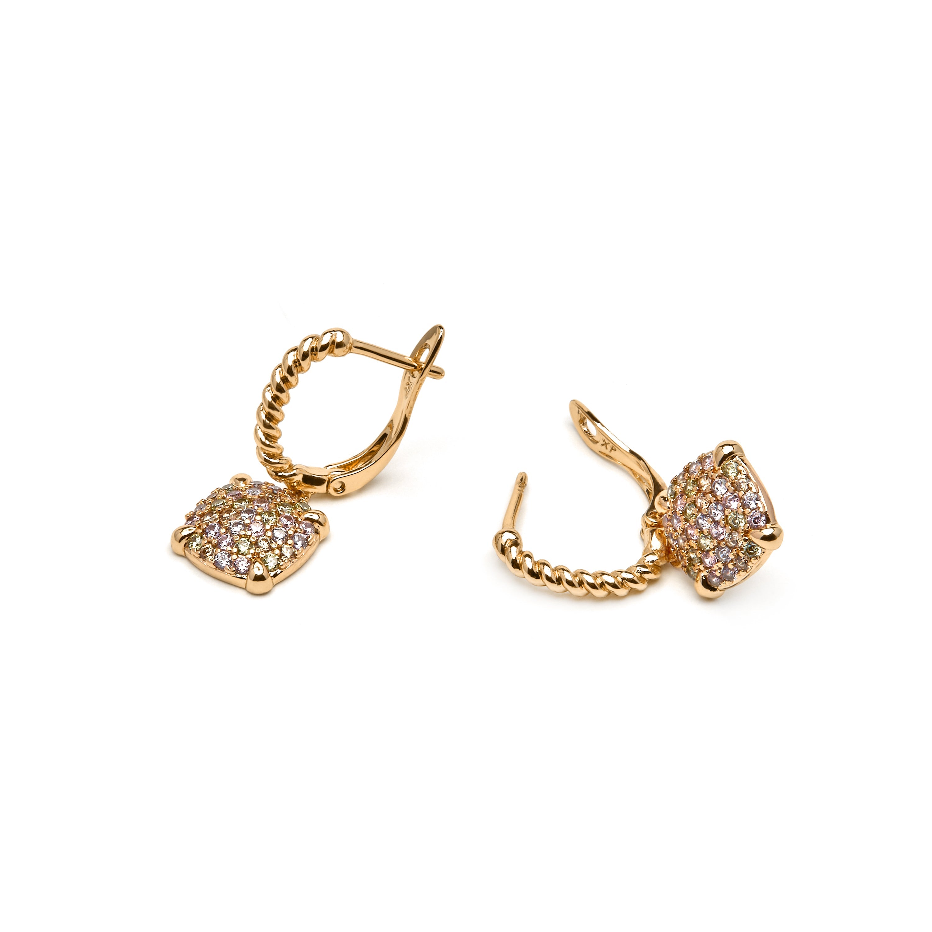 Brincos banhados a ouro amarelo 18k e zircônia cúbica brilhante - Leza