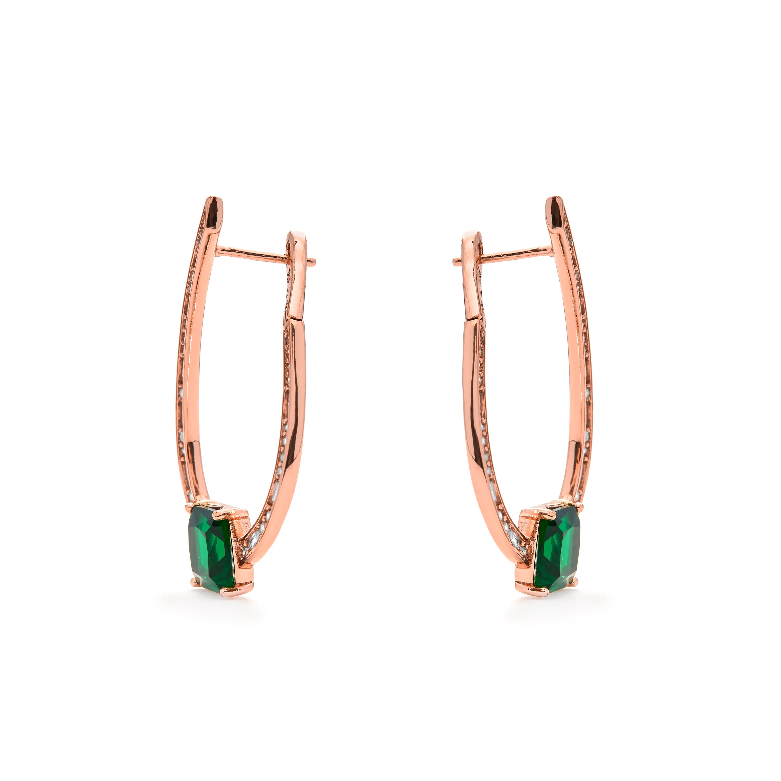 18k Yellow Gold Finish Emerald Zircon Earrings - Shuasin