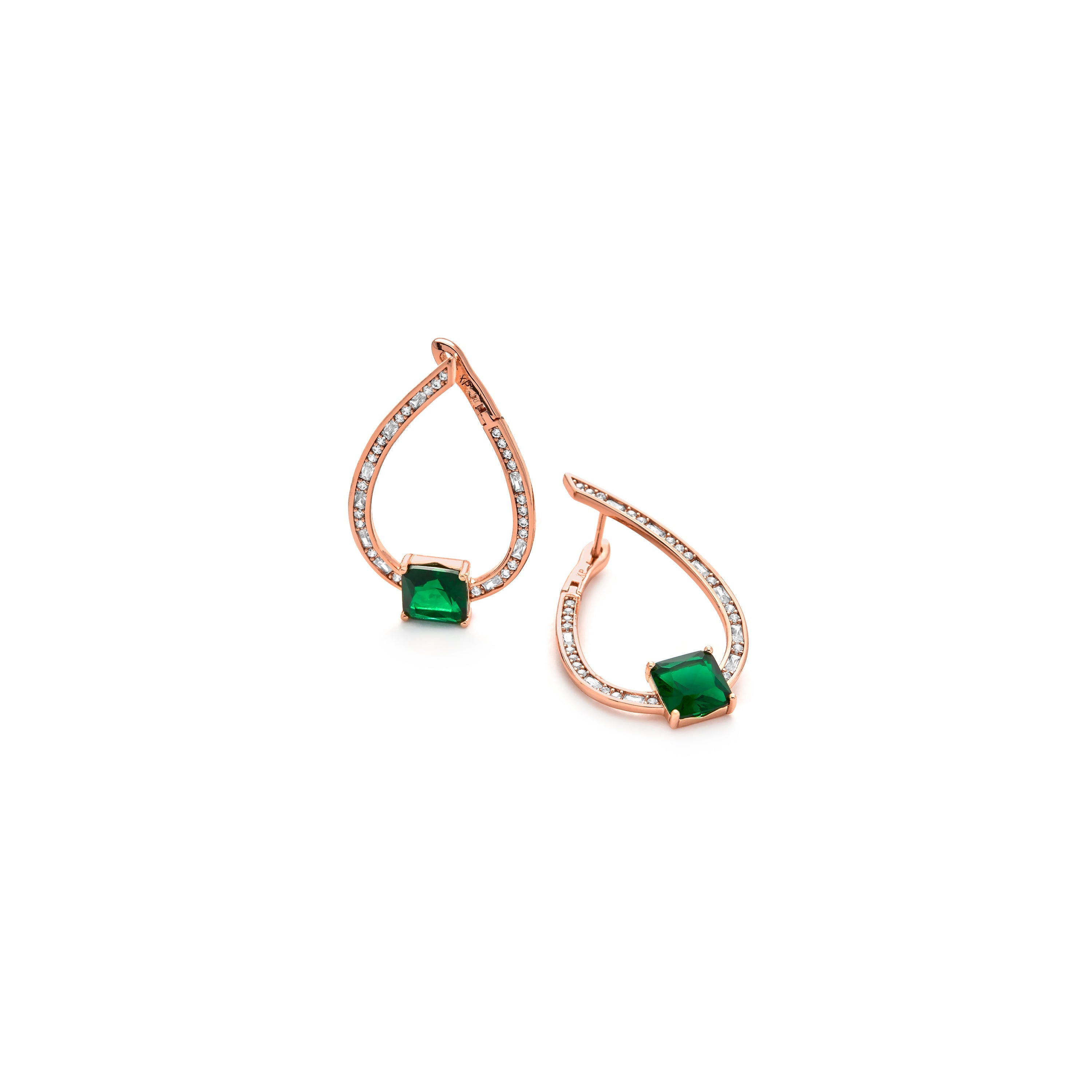 18k Yellow Gold Finish Emerald Zircon Earrings - Shuasin