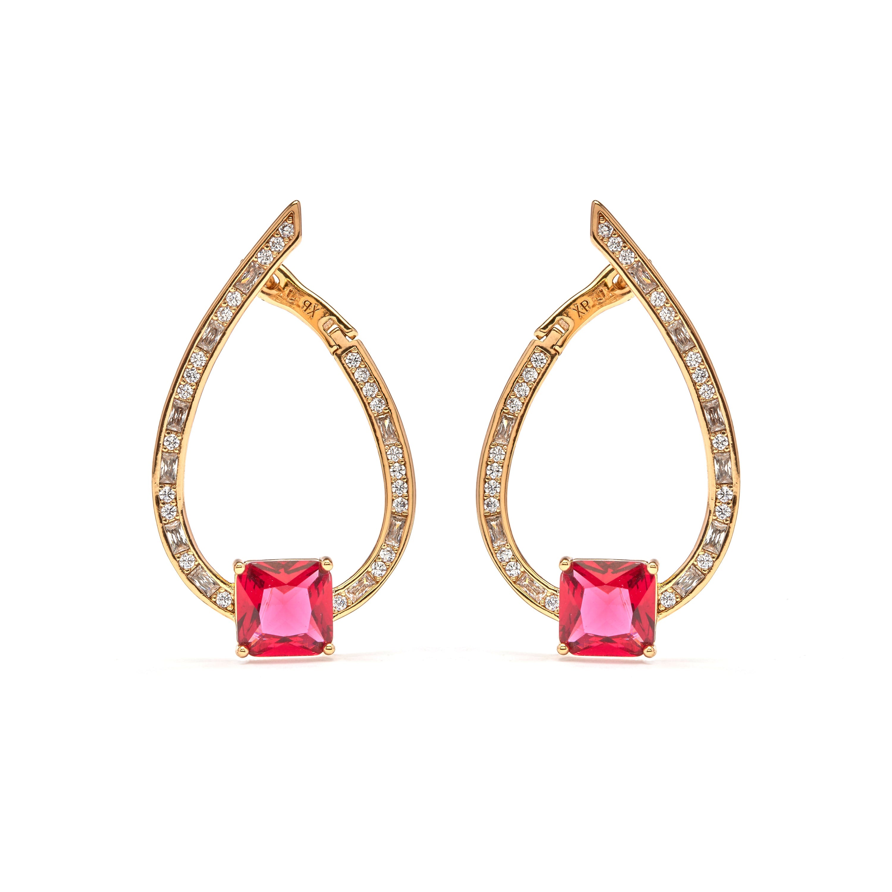 18k yellow gold-plated Ruby Zirconia Earrings - Riyu