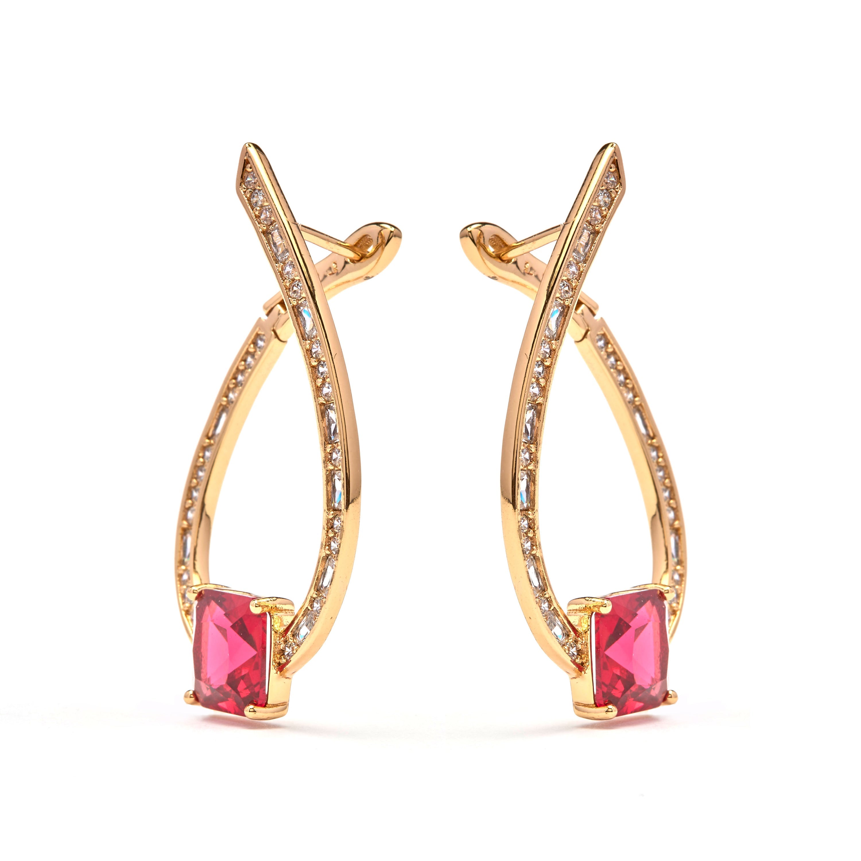 Pendientes de Circonita Rubí acabado en oro amarillo de 18k - Riyu