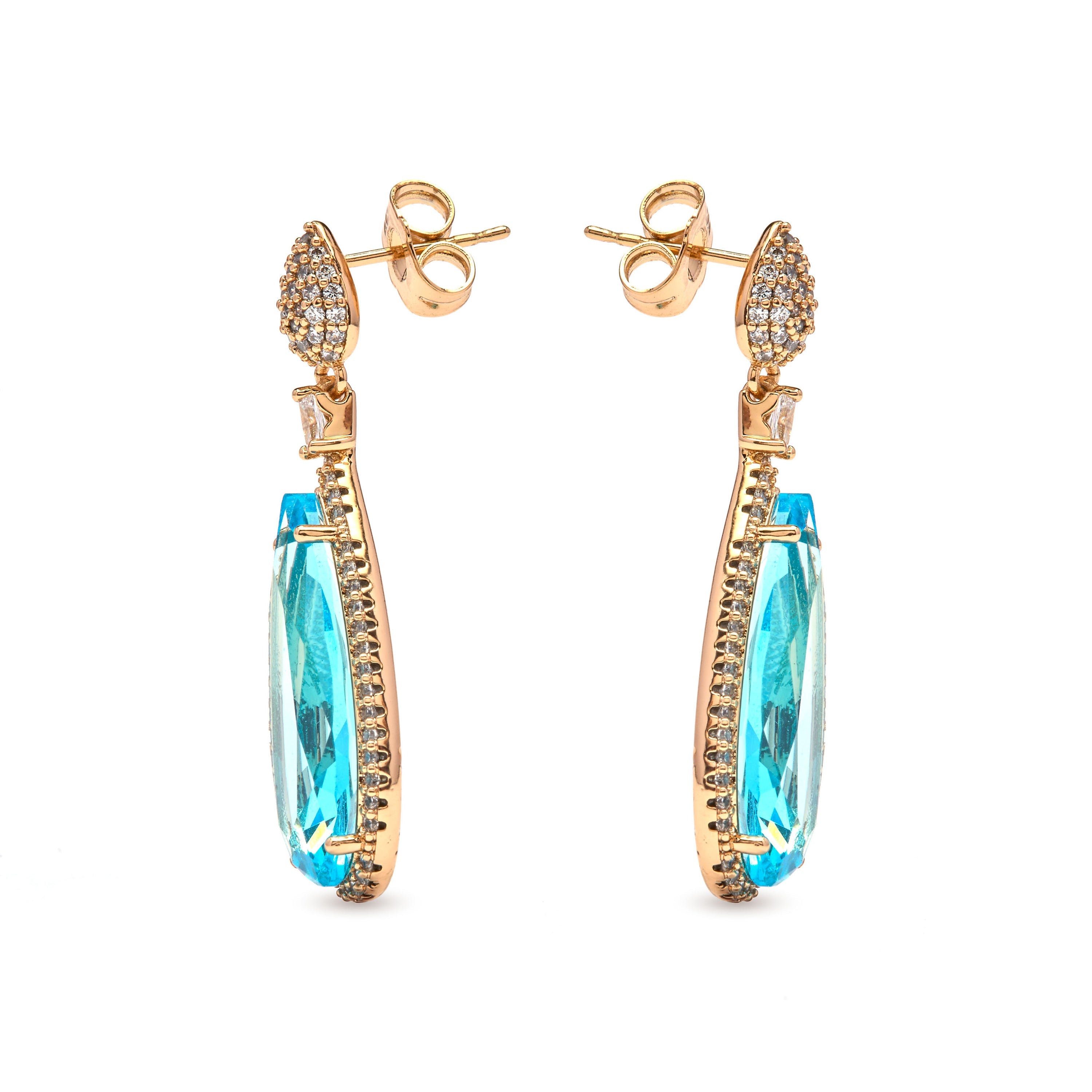 18k Yellow Gold Finish Aquamarine Zirconia Earrings - Miely
