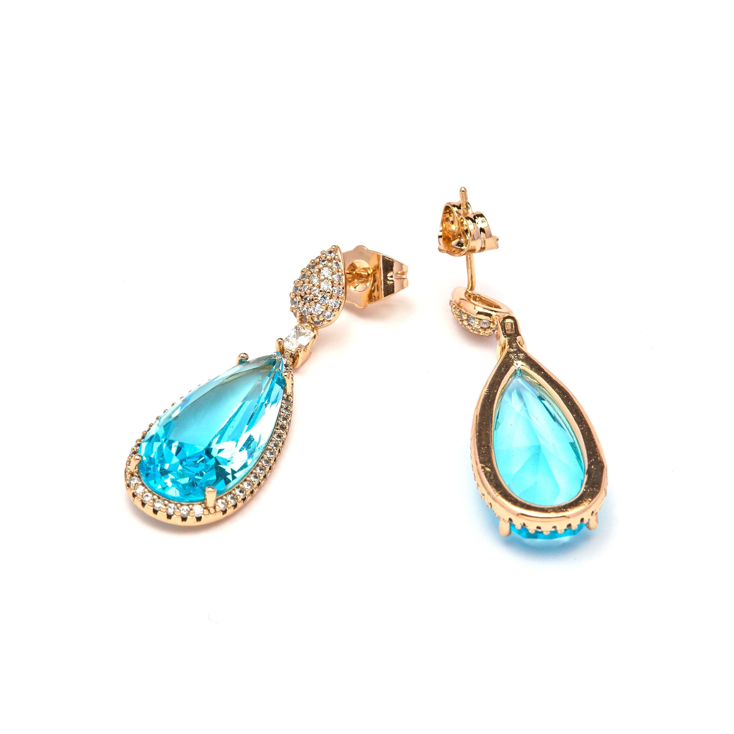 18k Yellow Gold Finish Aquamarine Zirconia Earrings - Miely