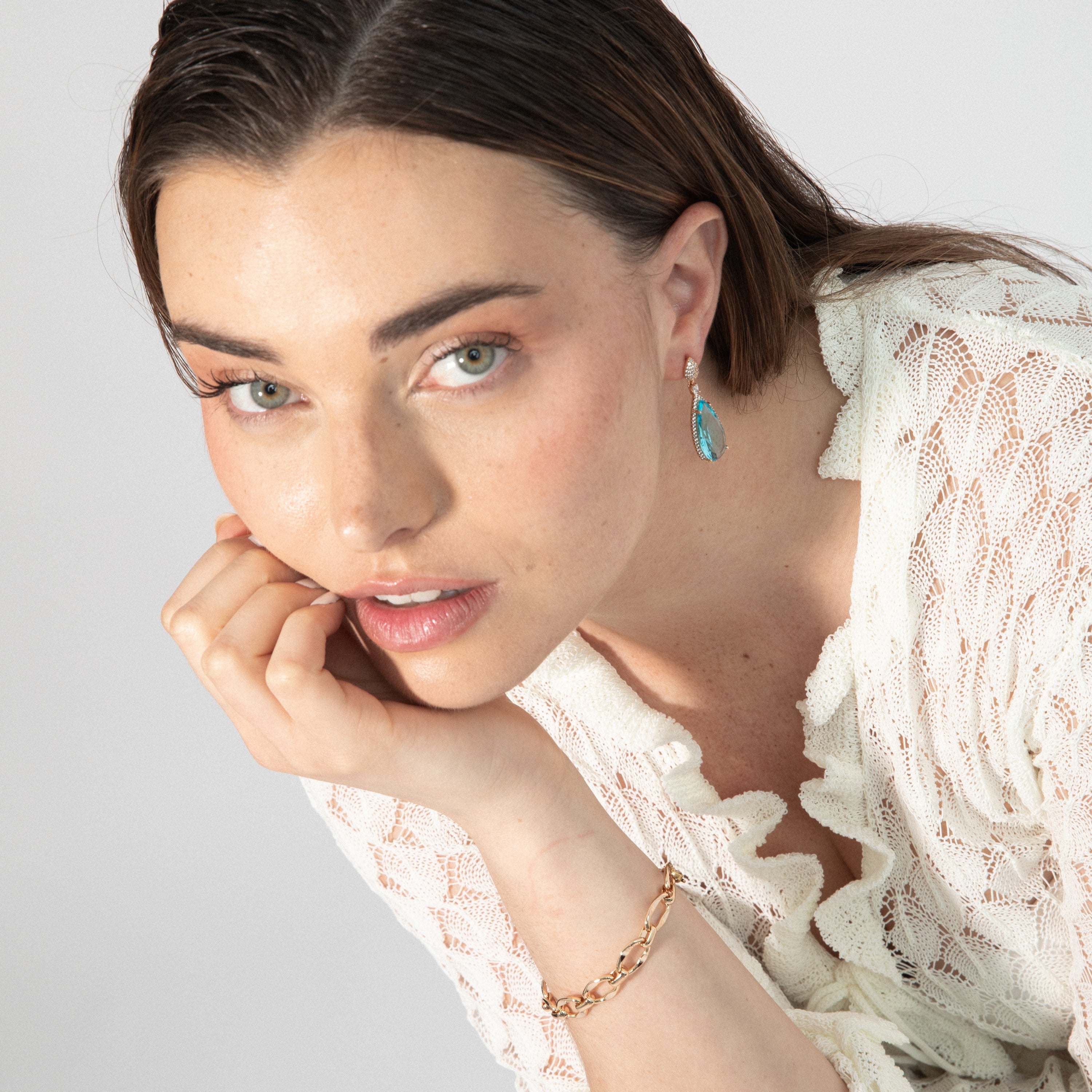 18k Yellow Gold Finish Aquamarine Zirconia Earrings - Miely
