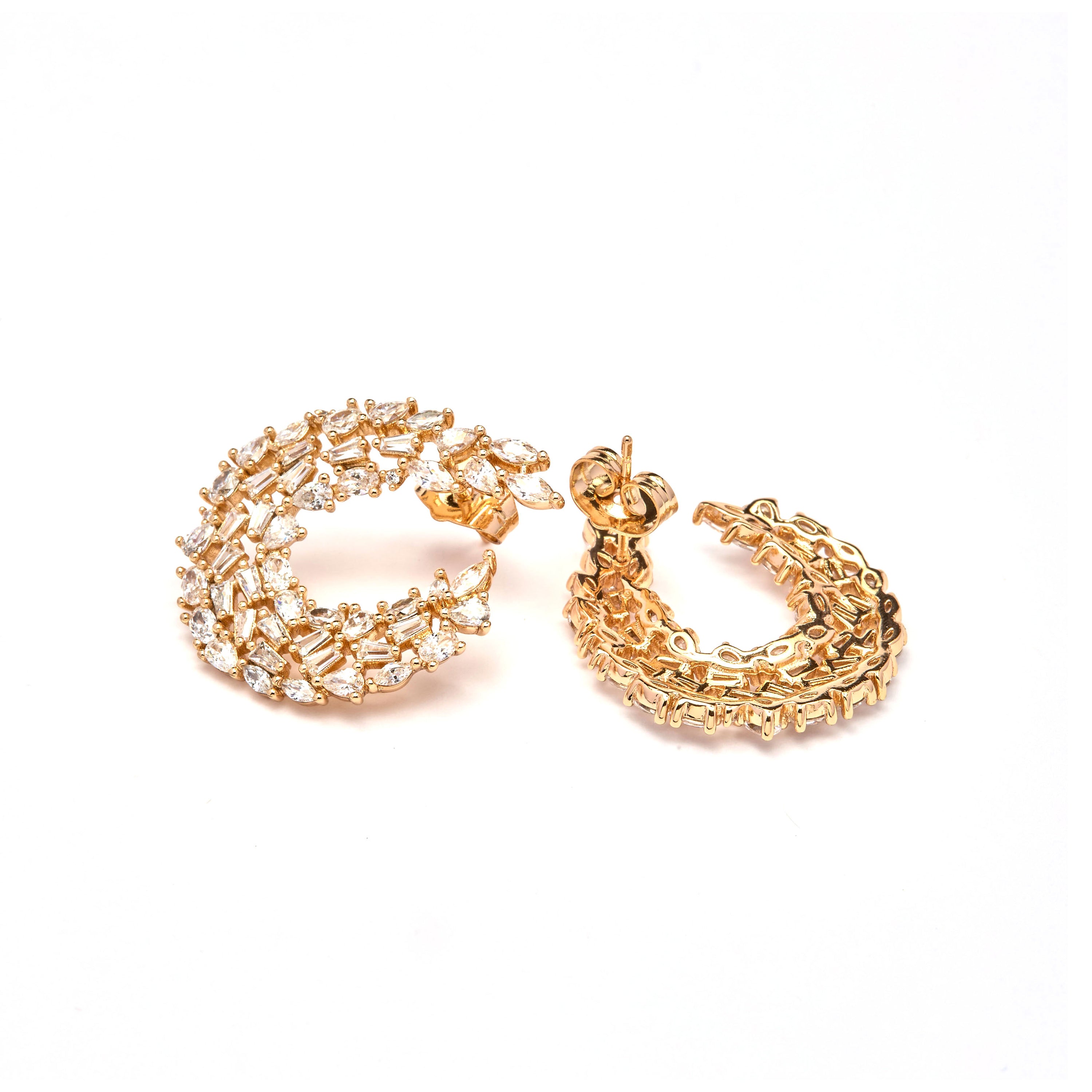 18k Yellow Gold Finish Sparkling Zirconia Earrings - Isdro