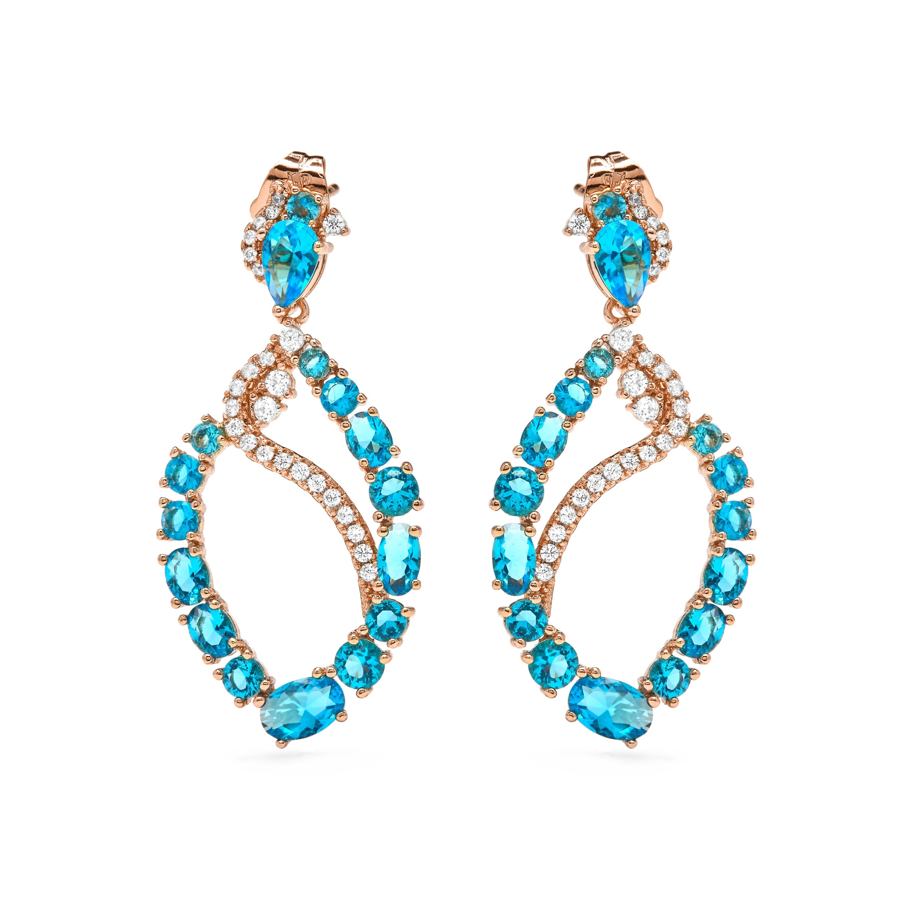 18k Yellow Gold-Plated Blue Topaz Cubic Zirconia Earrings - Ranyus